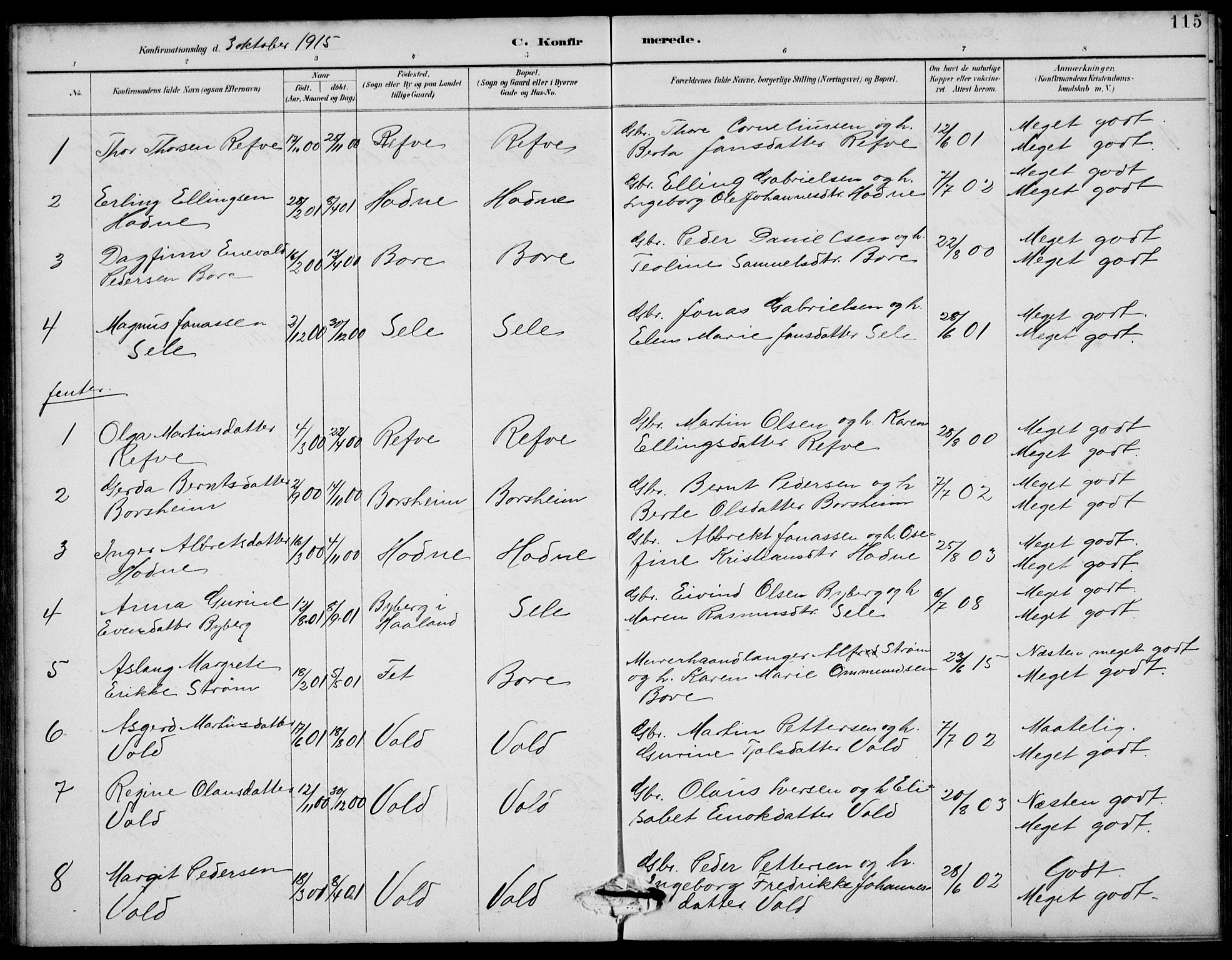 Klepp sokneprestkontor, SAST/A-101803/001/3/30BB/L0006: Parish register (copy) no. B 6, 1889-1936, p. 115