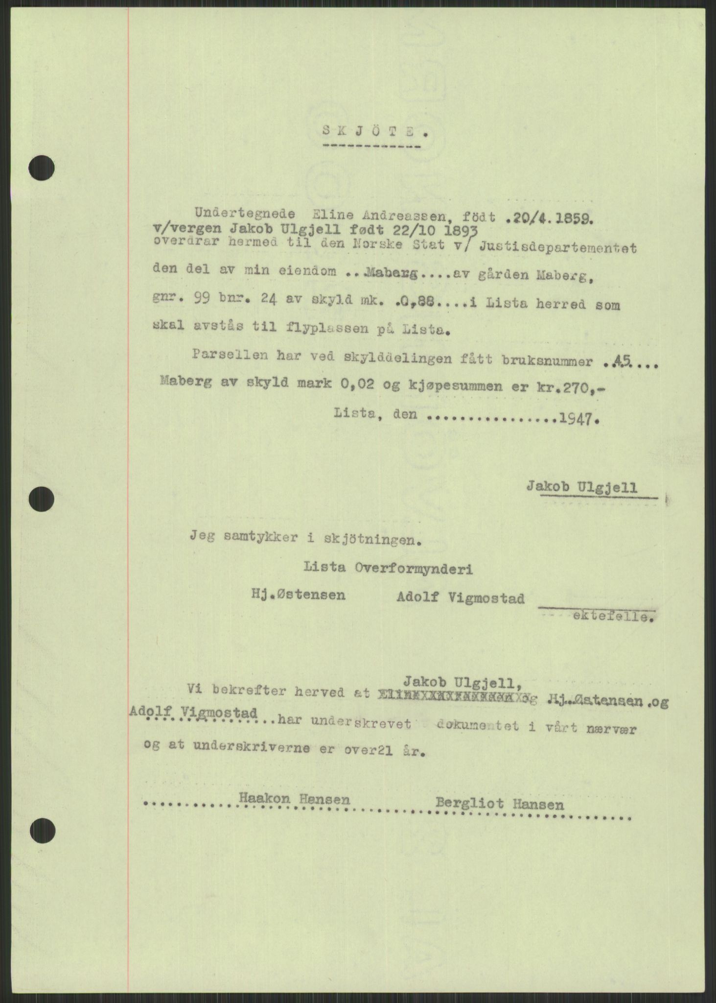 Forsvarsdepartementet, 10. kontor / Oppgjørskontoret, AV/RA-RAFA-1225/D/Db/L0182: Lista oppgjørskontor, 1942-1950, p. 47