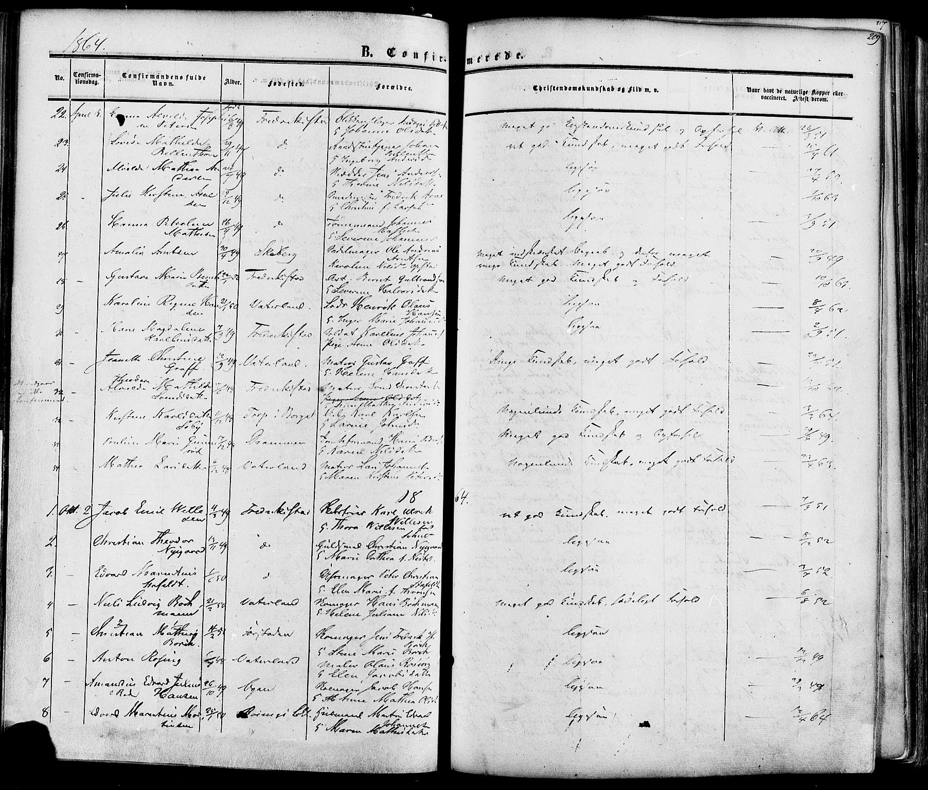 Fredrikstad prestekontor Kirkebøker, AV/SAO-A-11082/F/Fa/L0006: Parish register (official) no. 6, 1857-1878, p. 209