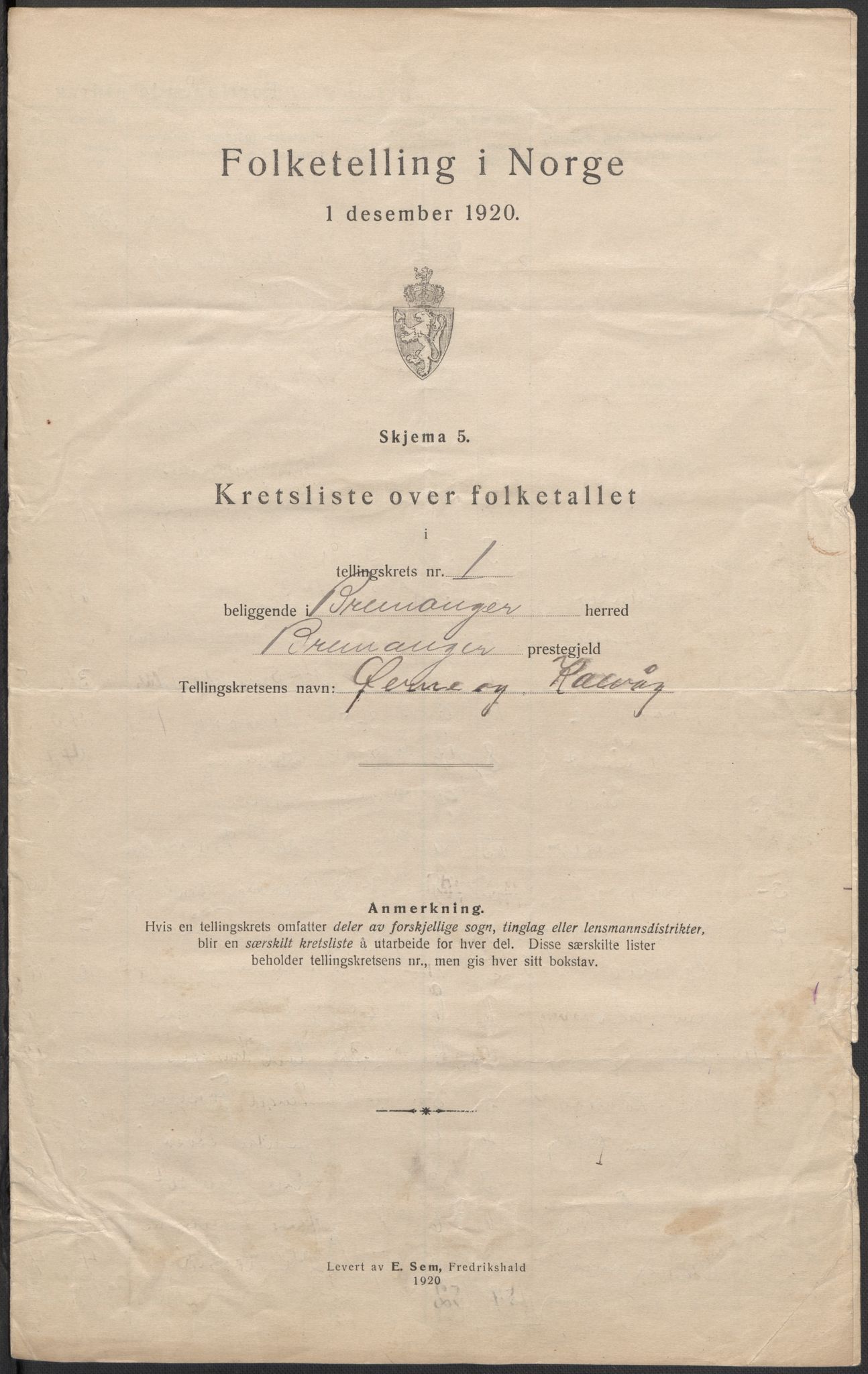 SAB, 1920 census for Bremanger, 1920, p. 6