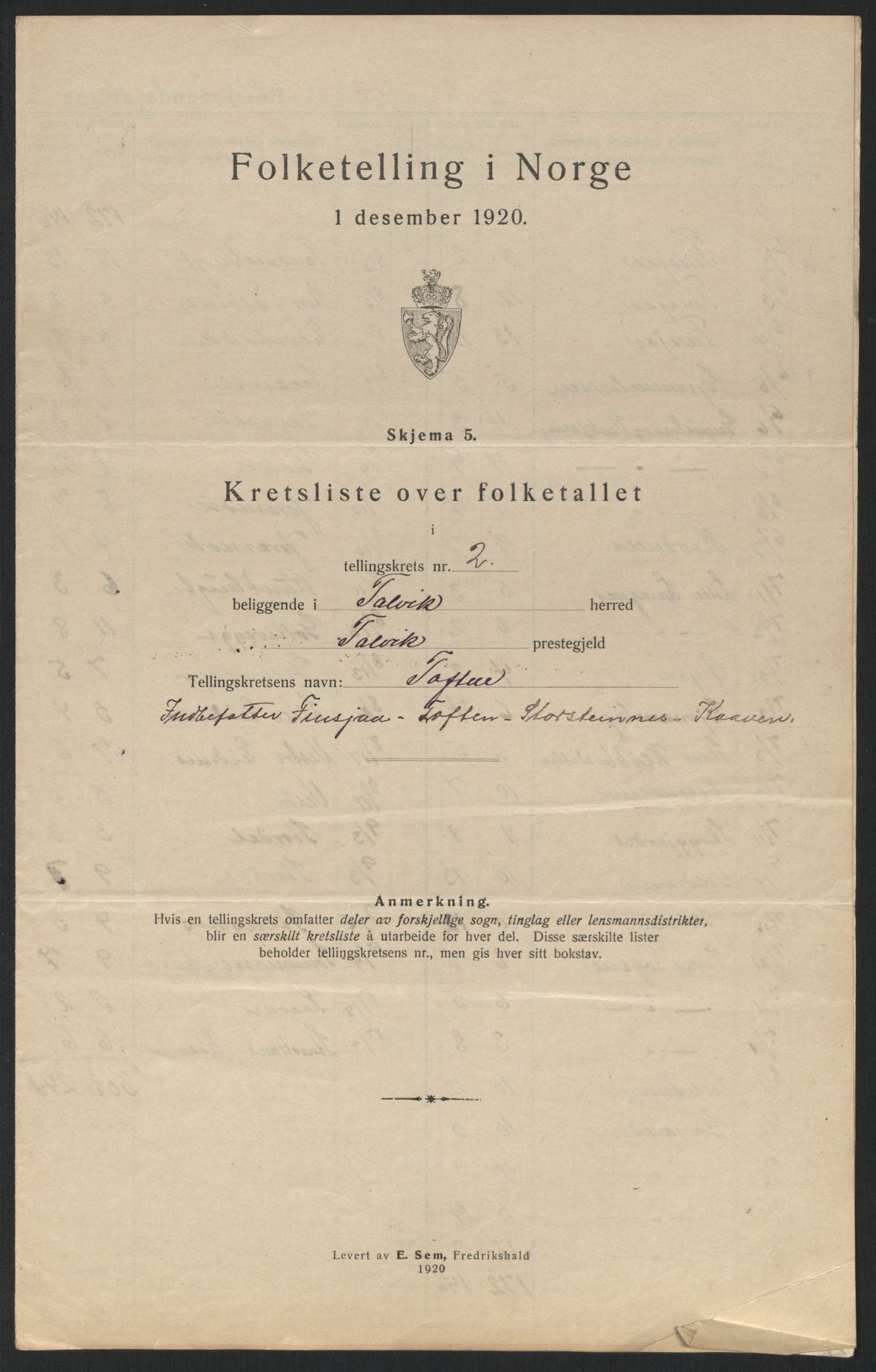 SATØ, 1920 census for Talvik, 1920, p. 9