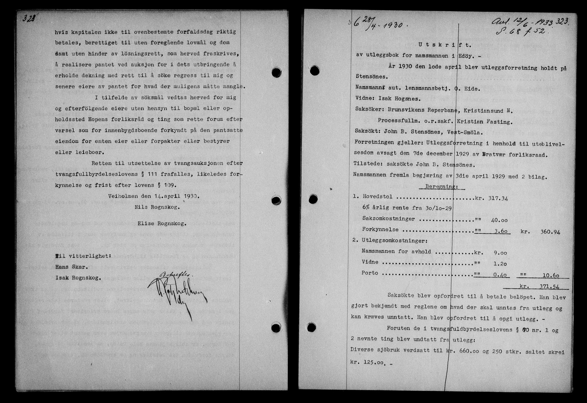 Nordmøre sorenskriveri, AV/SAT-A-4132/1/2/2Ca/L0069: Mortgage book no. 59, 1930-1930, Deed date: 28.04.1930