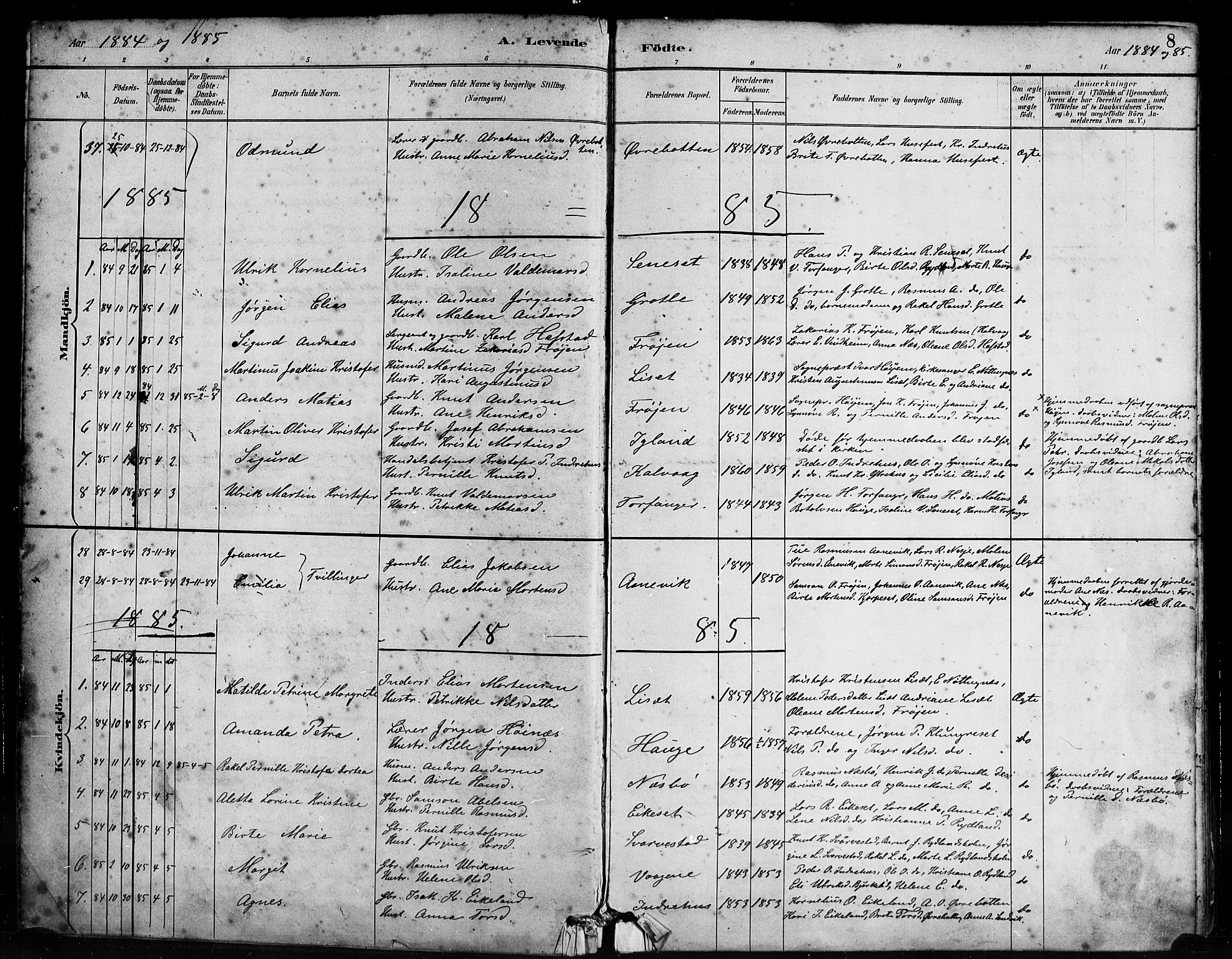 Bremanger sokneprestembete, SAB/A-82201/H/Haa/Haab/L0001: Parish register (official) no. B 1, 1884-1895, p. 8