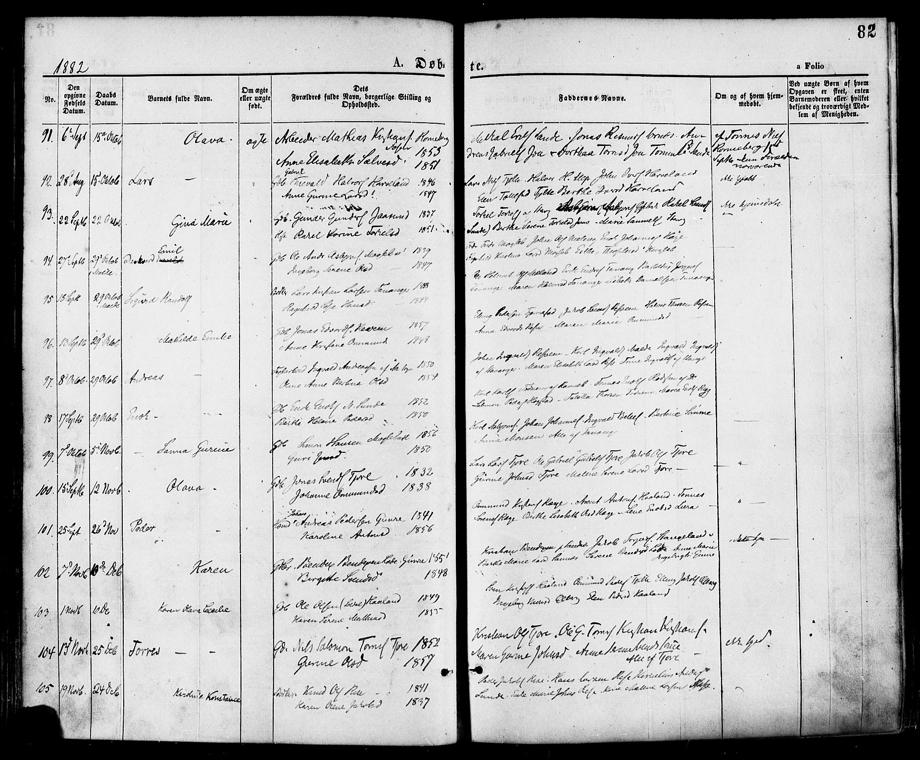 Håland sokneprestkontor, AV/SAST-A-101802/001/30BA/L0009: Parish register (official) no. A 8, 1871-1882, p. 82