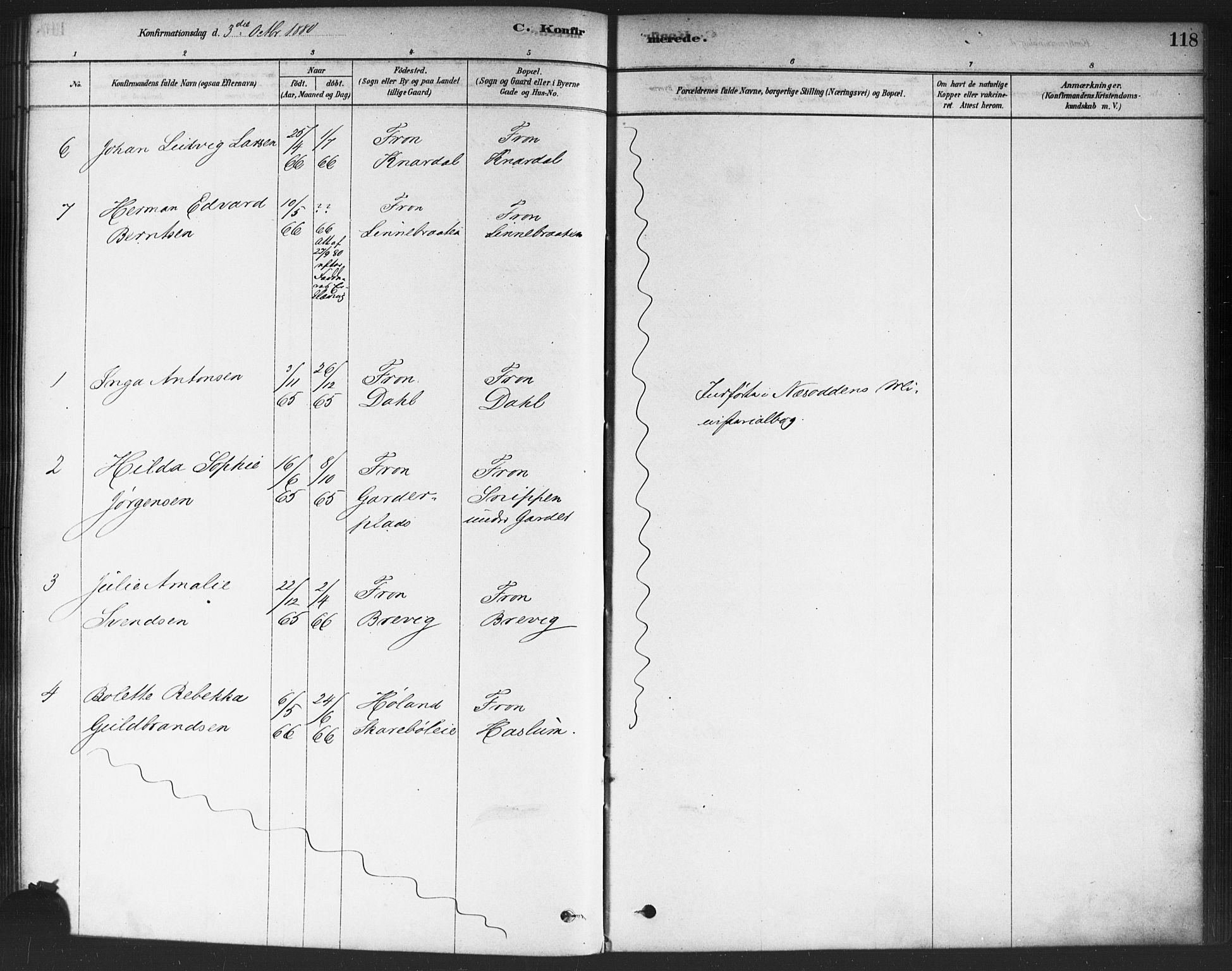 Drøbak prestekontor Kirkebøker, AV/SAO-A-10142a/F/Fc/L0002: Parish register (official) no. III 2, 1878-1891, p. 118