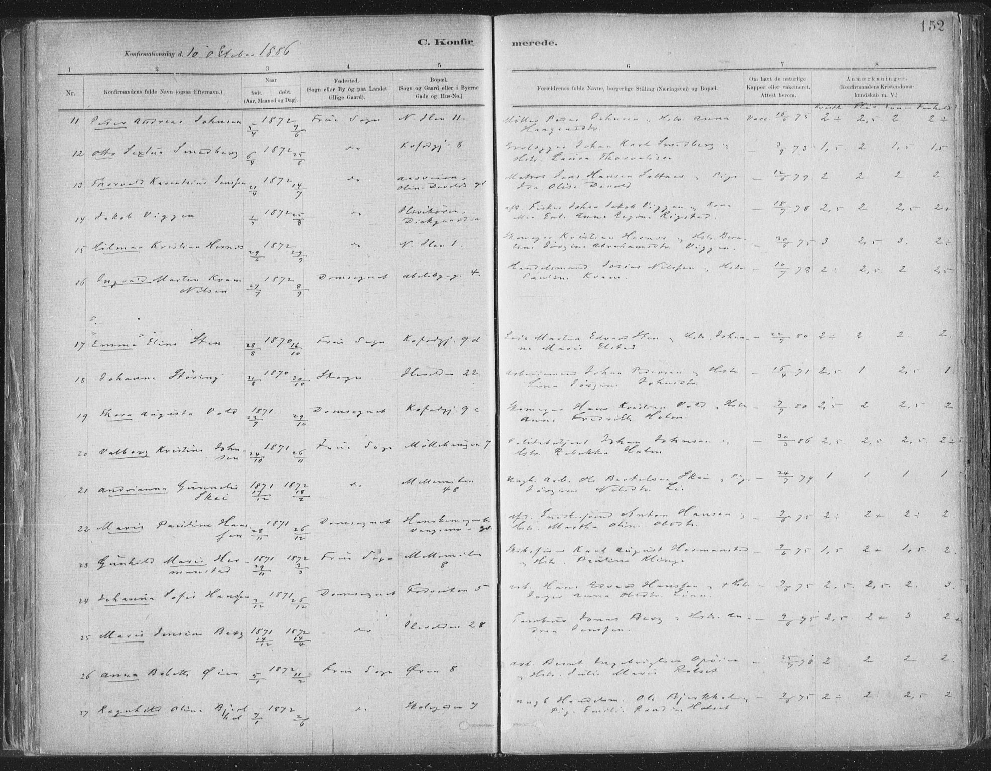 Ministerialprotokoller, klokkerbøker og fødselsregistre - Sør-Trøndelag, SAT/A-1456/603/L0162: Parish register (official) no. 603A01, 1879-1895, p. 152
