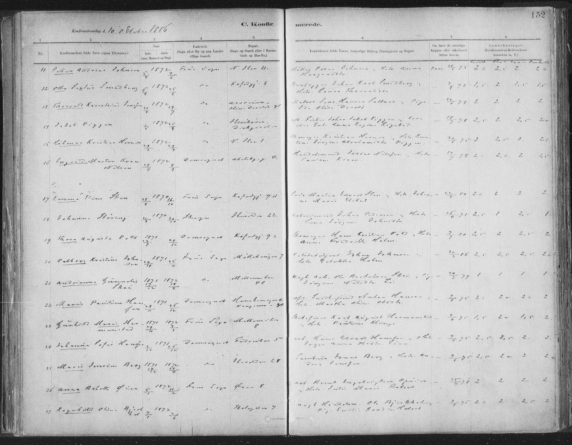 Ministerialprotokoller, klokkerbøker og fødselsregistre - Sør-Trøndelag, AV/SAT-A-1456/603/L0162: Parish register (official) no. 603A01, 1879-1895, p. 152