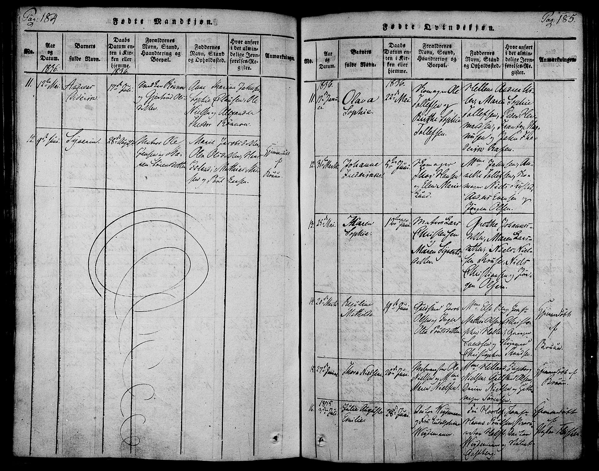 Holmestrand kirkebøker, SAKO/A-346/F/Fa/L0001: Parish register (official) no. 1, 1814-1840, p. 184-185
