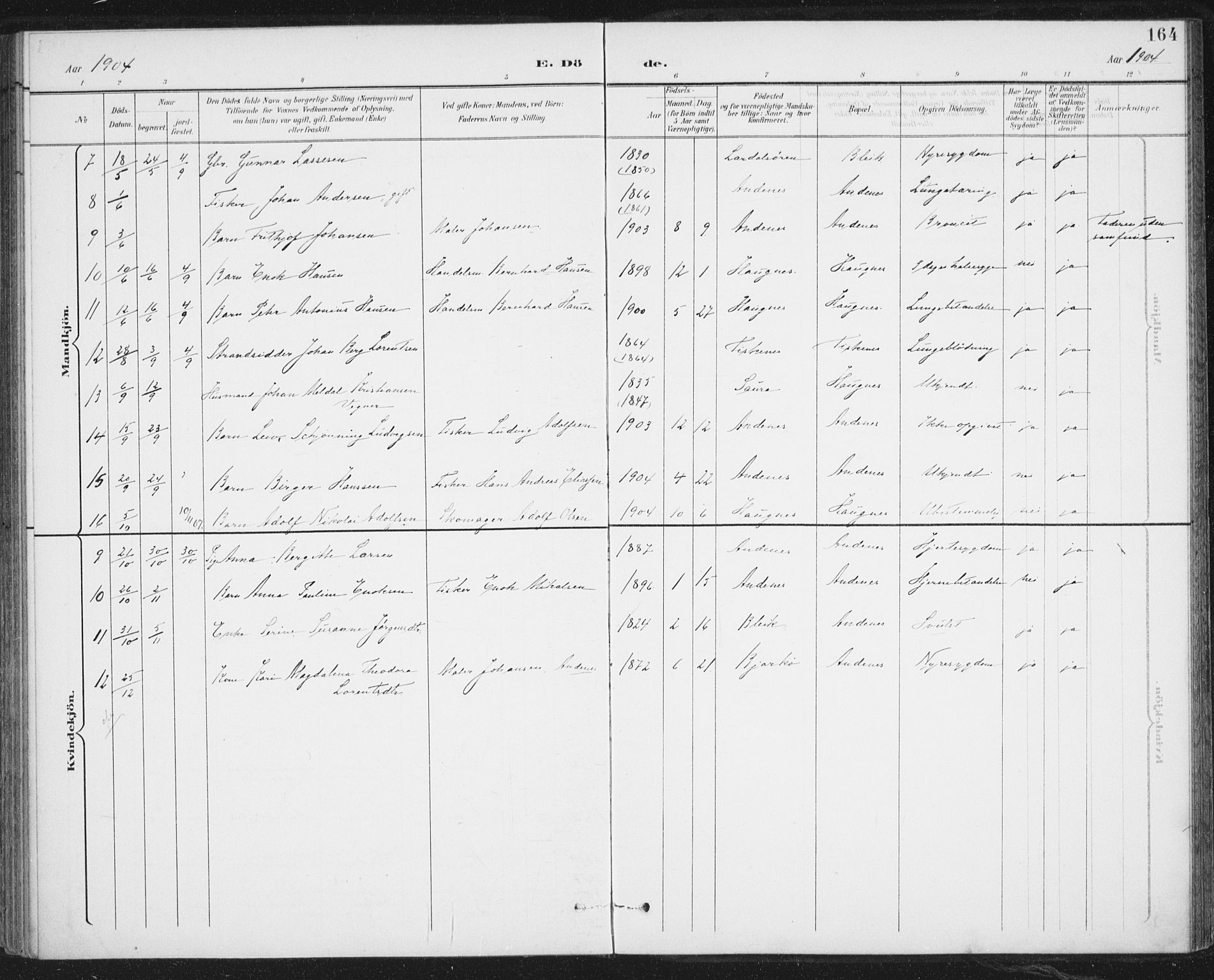 Ministerialprotokoller, klokkerbøker og fødselsregistre - Nordland, AV/SAT-A-1459/899/L1437: Parish register (official) no. 899A05, 1897-1908, p. 164