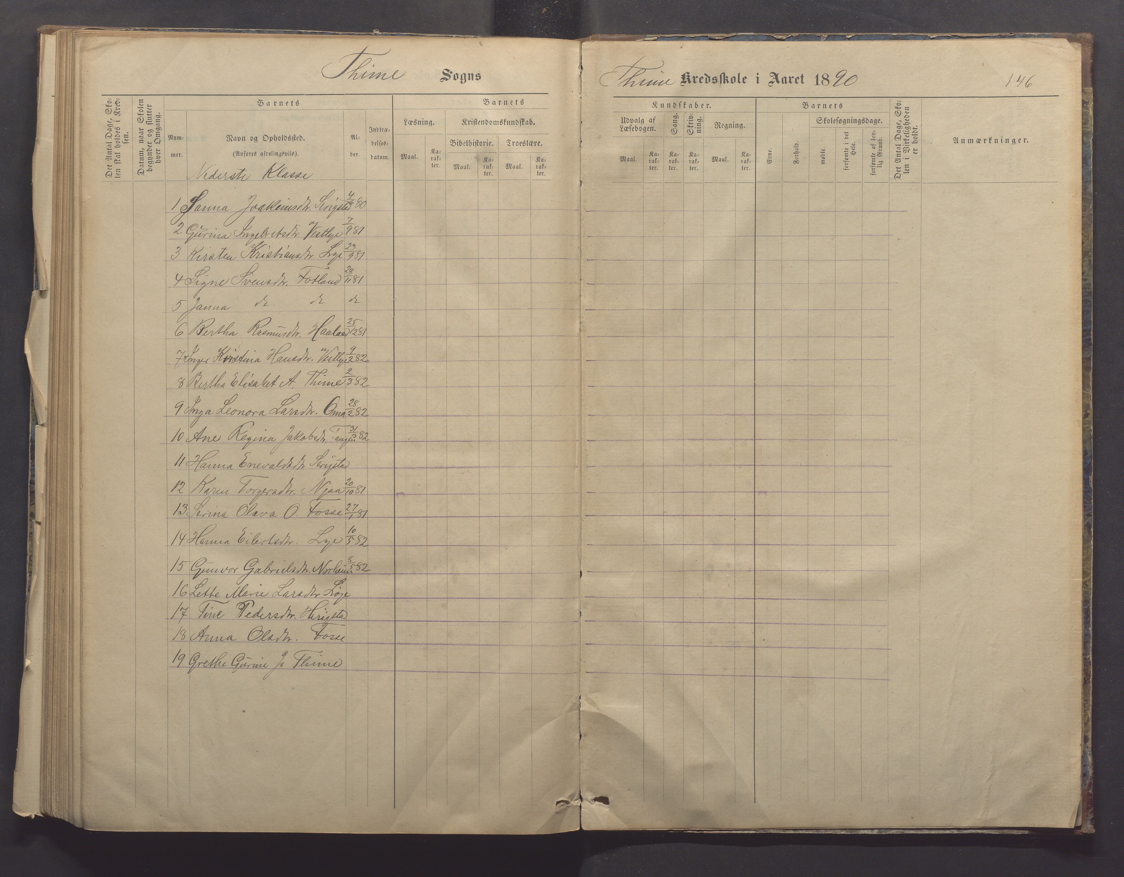 Time kommune - Time/Vestly skole, IKAR/K-100804/H/L0004: Skoleprotokoll, 1876-1890, p. 146