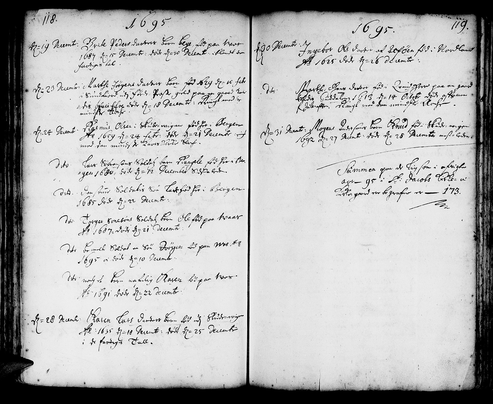 Korskirken sokneprestembete, AV/SAB-A-76101/H/Haa/L0010: Parish register (official) no. A 10, 1688-1703, p. 118-119