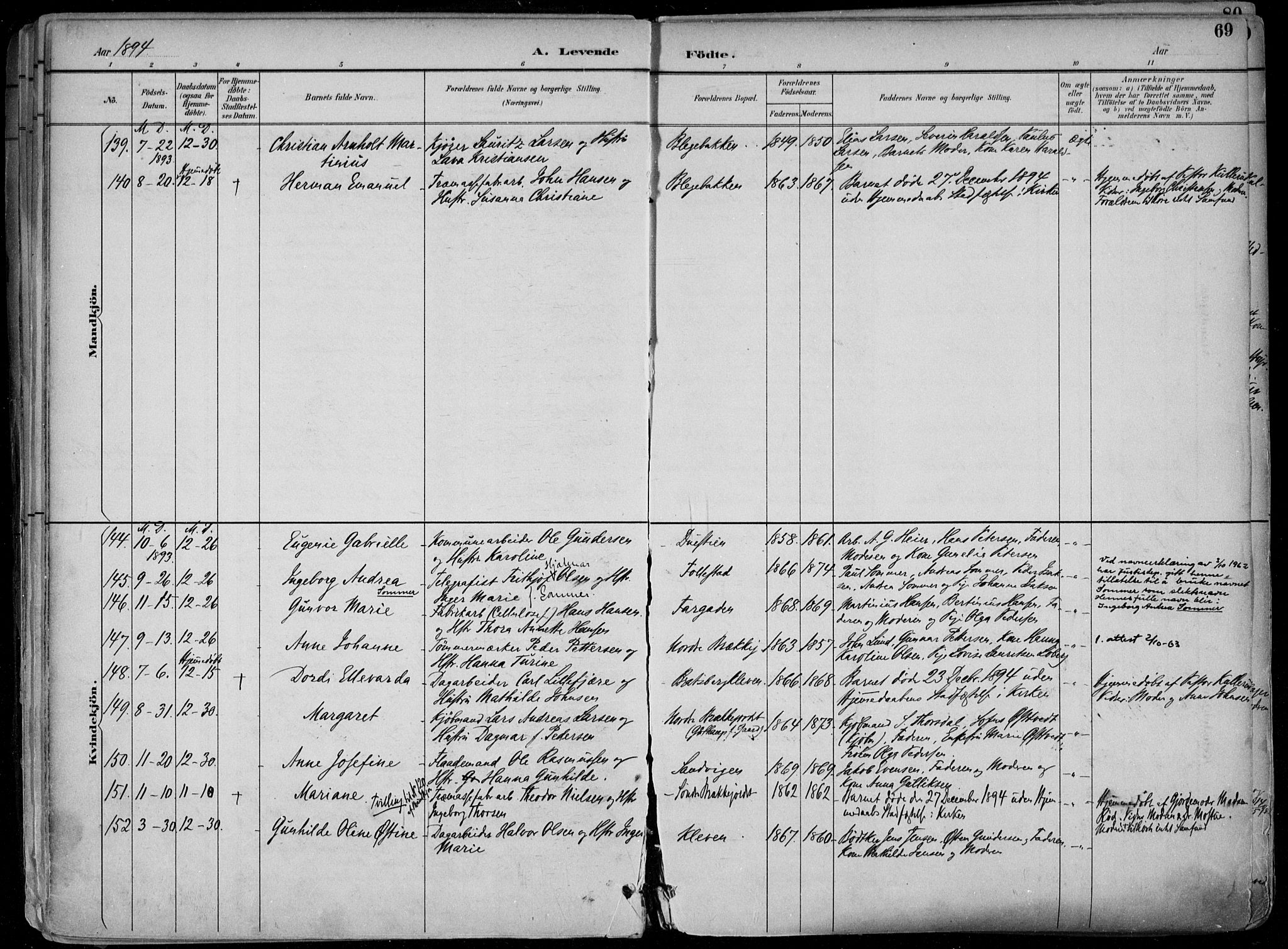 Skien kirkebøker, AV/SAKO-A-302/F/Fa/L0010: Parish register (official) no. 10, 1891-1899, p. 69