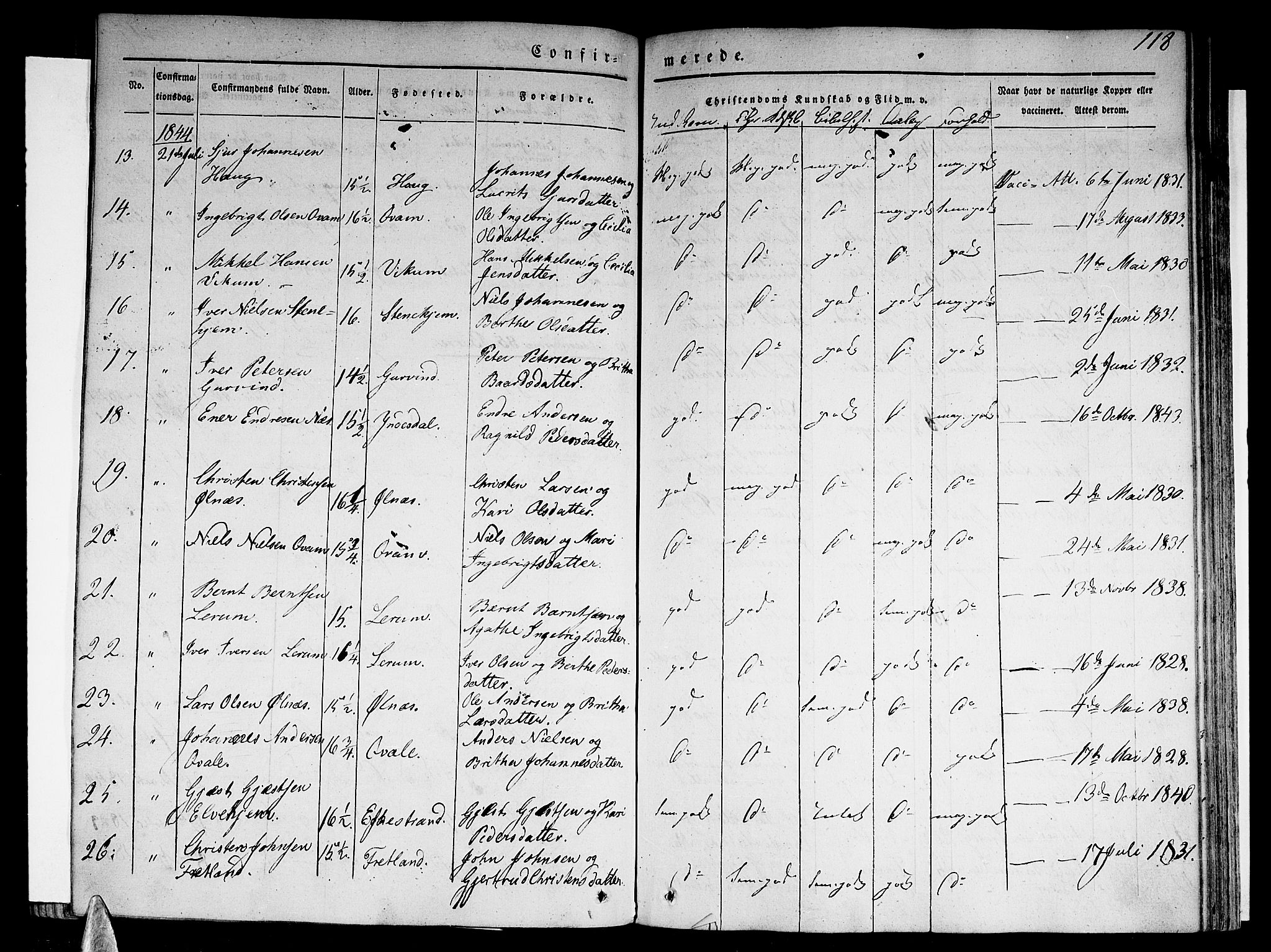Sogndal sokneprestembete, SAB/A-81301/H/Haa/Haaa/L0011: Parish register (official) no. A 11, 1839-1847, p. 118