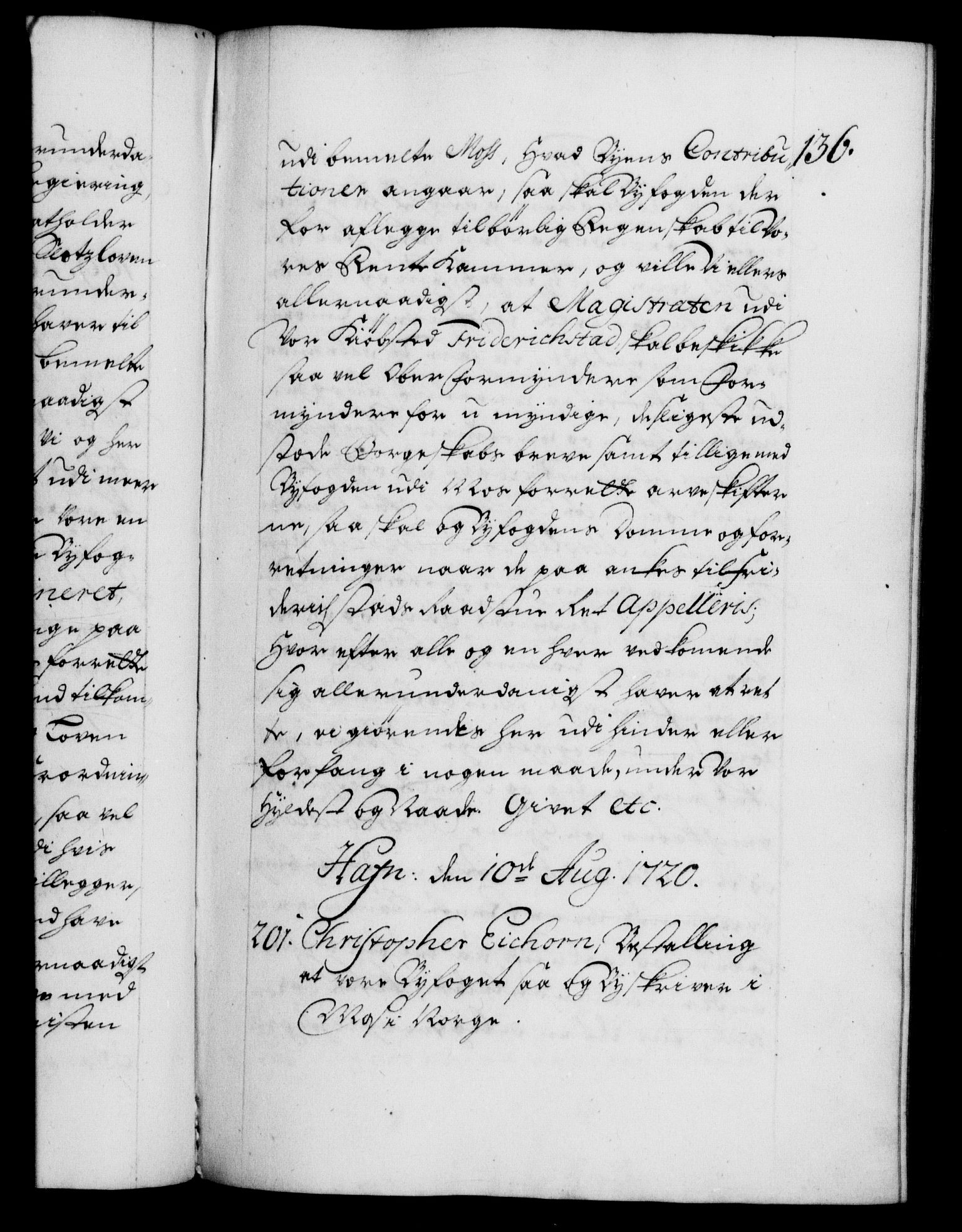 Danske Kanselli 1572-1799, AV/RA-EA-3023/F/Fc/Fca/Fcaa/L0023: Norske registre, 1720-1722, p. 136a