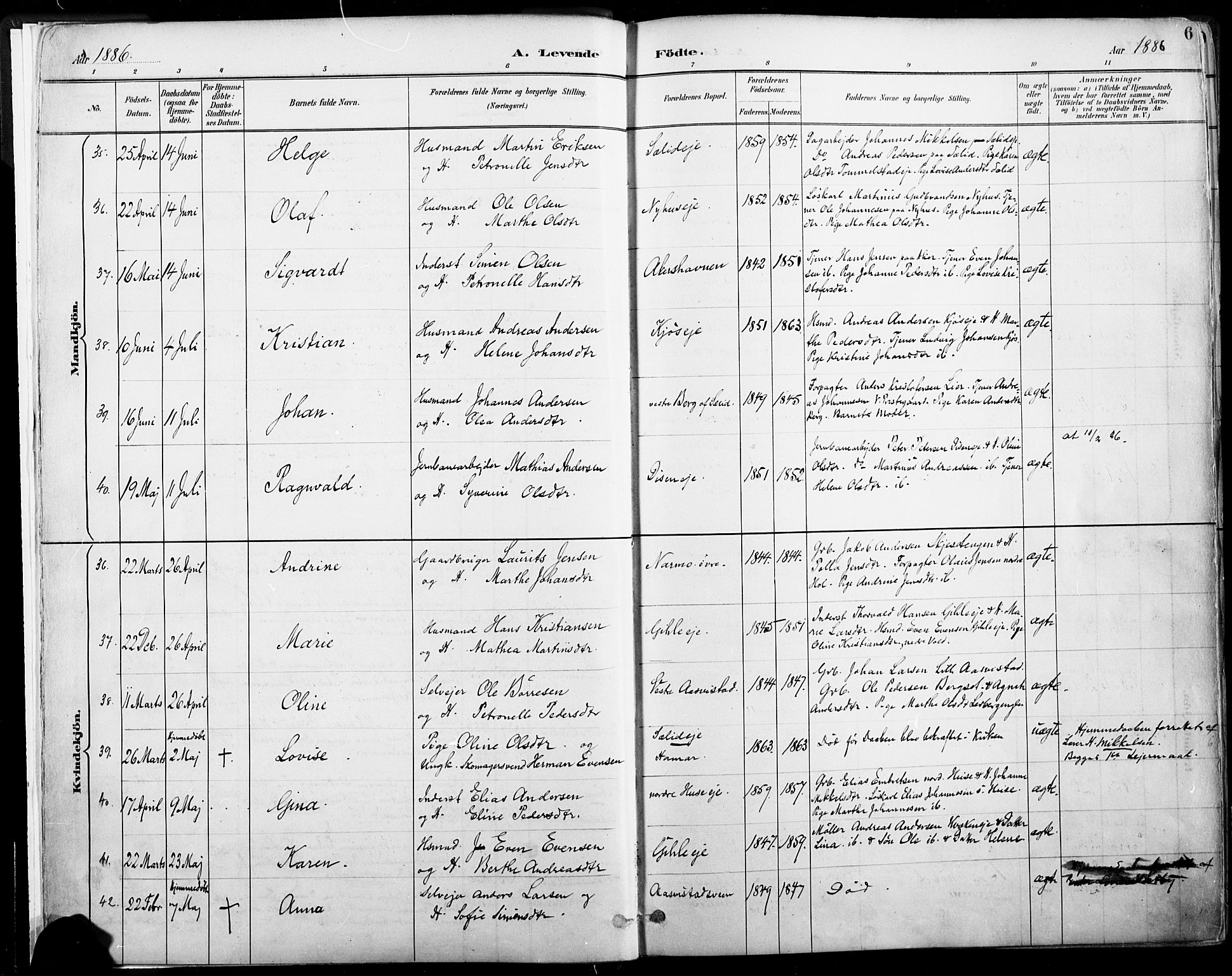 Vang prestekontor, Hedmark, SAH/PREST-008/H/Ha/Haa/L0019A: Parish register (official) no. 19, 1886-1900, p. 6