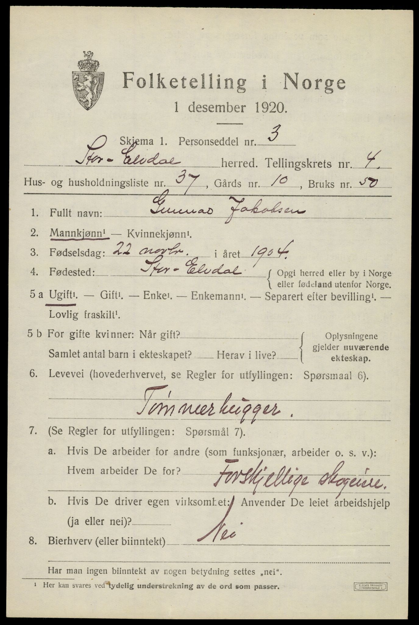 SAH, 1920 census for Stor-Elvdal, 1920, p. 3862