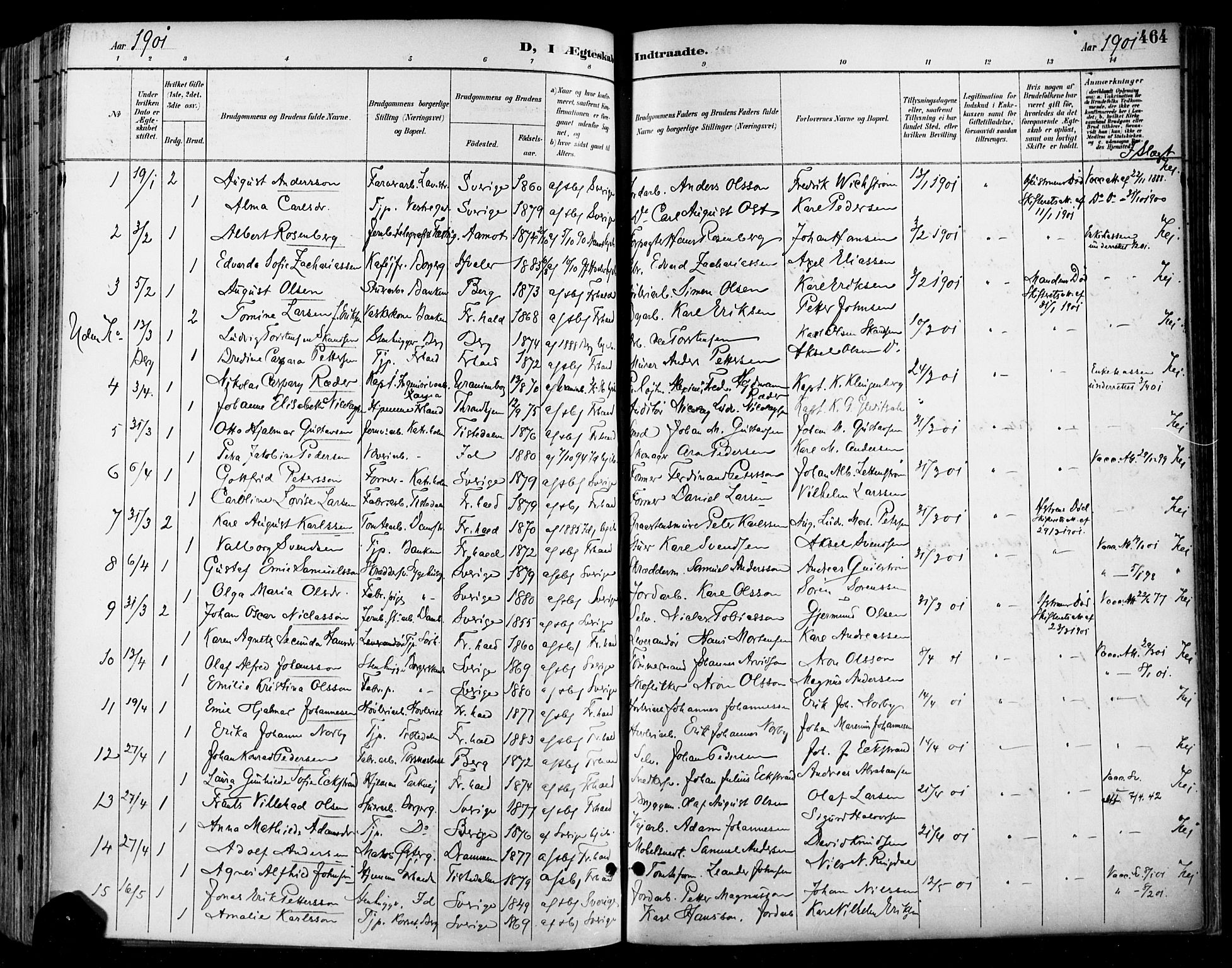 Halden prestekontor Kirkebøker, SAO/A-10909/F/Fa/L0013: Parish register (official) no. I 13, 1890-1906, p. 464