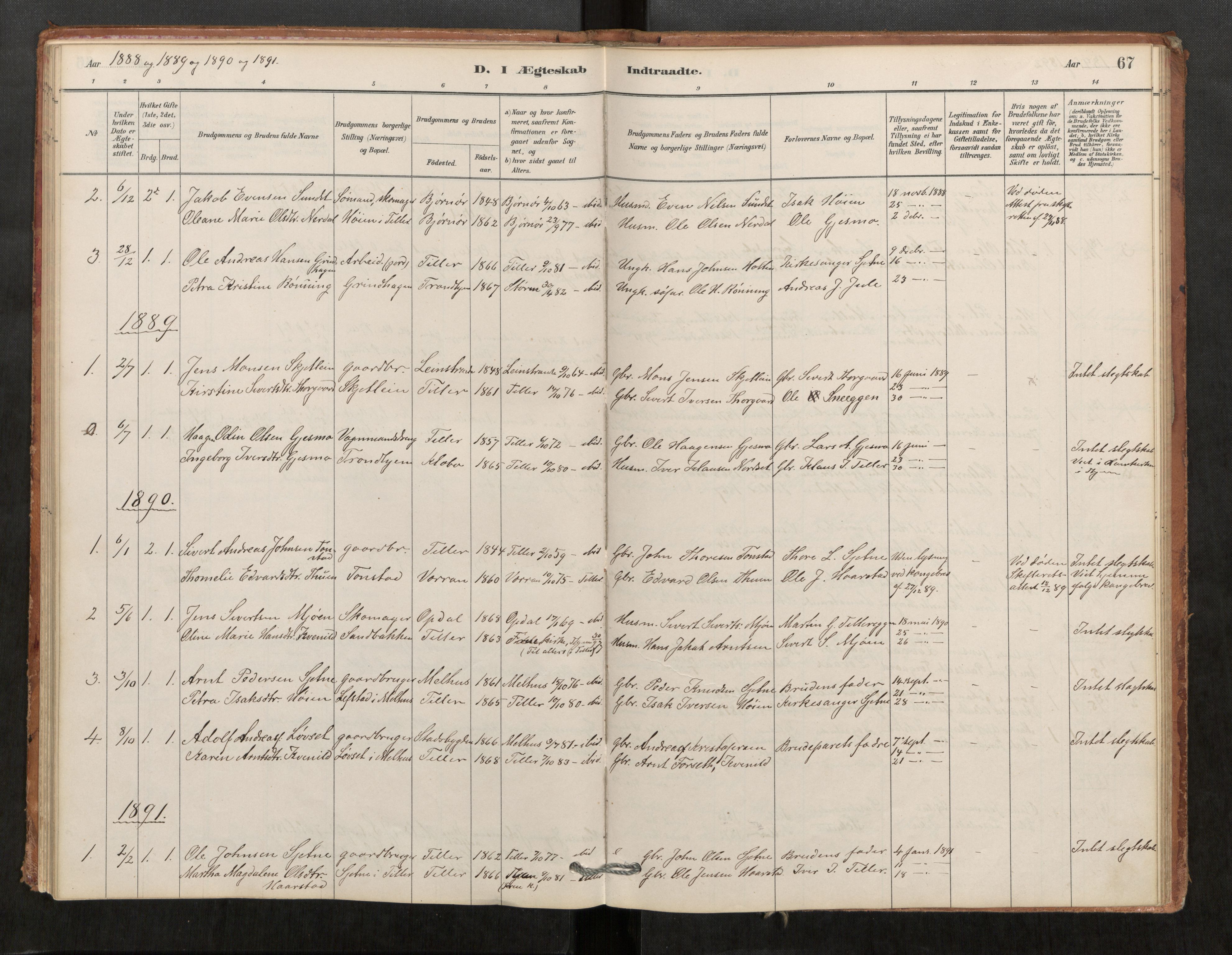 Klæbu sokneprestkontor, SAT/A-1112: Parish register (official) no. 1, 1880-1900, p. 67