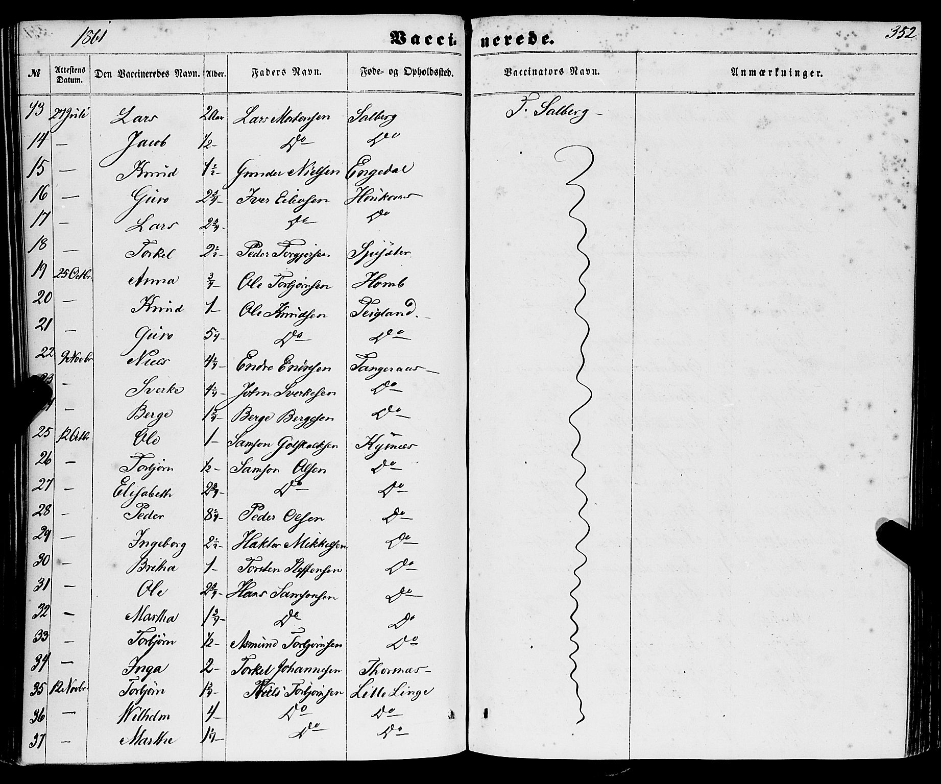 Strandebarm sokneprestembete, AV/SAB-A-78401/H/Haa: Parish register (official) no. A 8, 1858-1872, p. 352