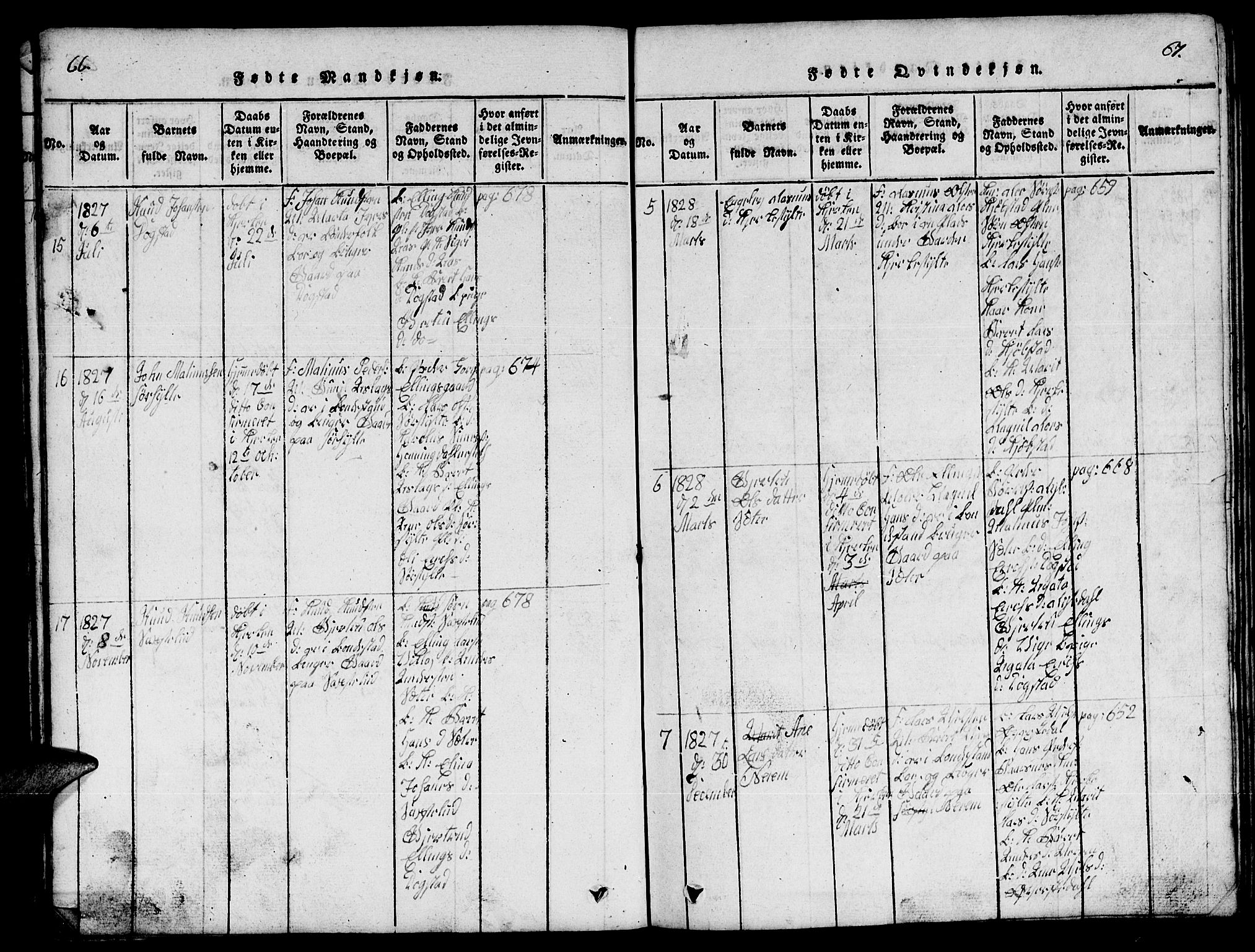 Ministerialprotokoller, klokkerbøker og fødselsregistre - Møre og Romsdal, AV/SAT-A-1454/541/L0546: Parish register (copy) no. 541C01, 1818-1856, p. 66-67