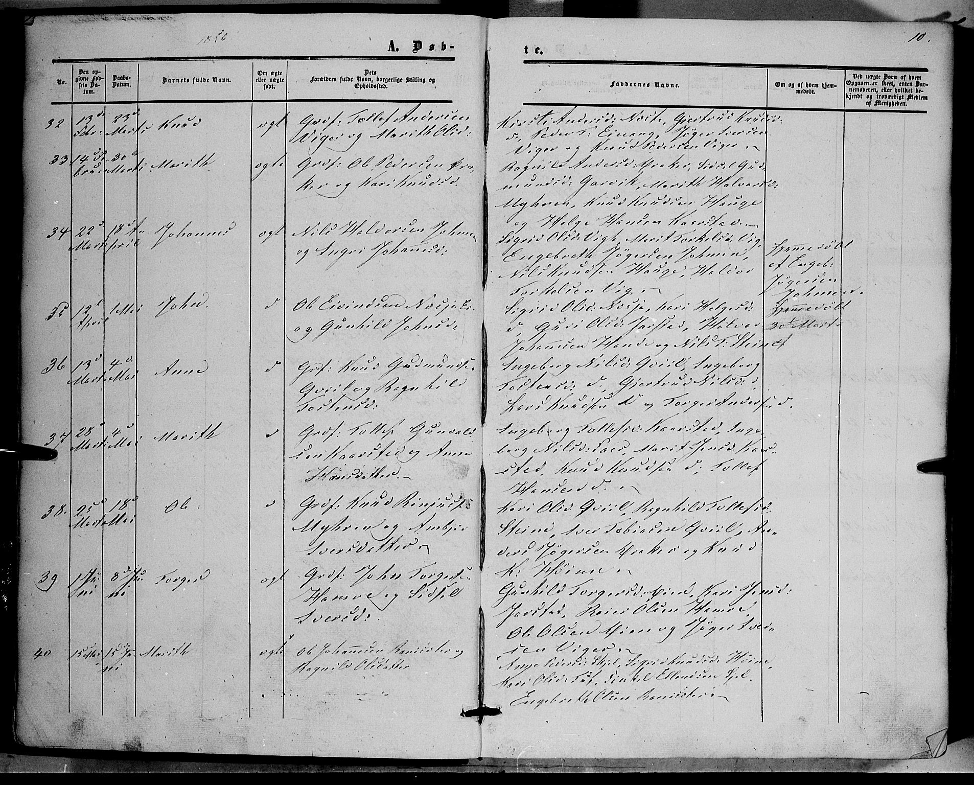 Vestre Slidre prestekontor, SAH/PREST-136/H/Ha/Haa/L0002: Parish register (official) no. 2, 1856-1864, p. 10