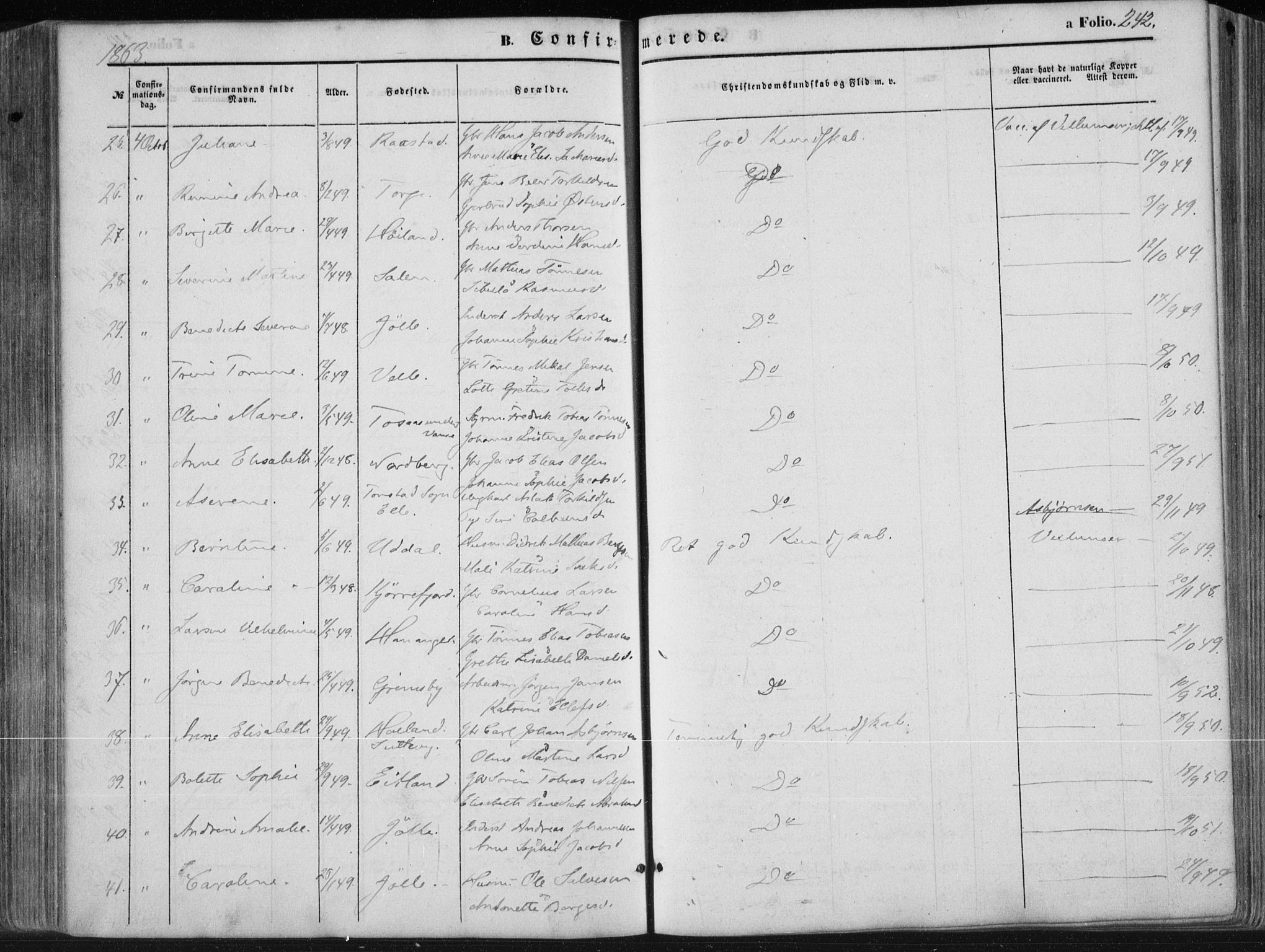 Lista sokneprestkontor, AV/SAK-1111-0027/F/Fa/L0011: Parish register (official) no. A 11, 1861-1878, p. 242