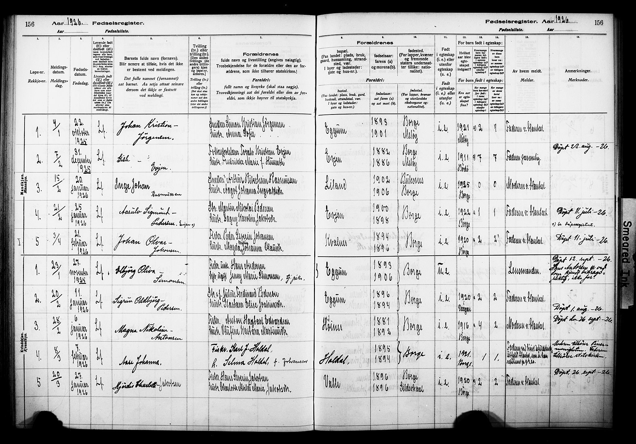Ministerialprotokoller, klokkerbøker og fødselsregistre - Nordland, SAT/A-1459/880/L1145: Birth register no. 880.II.4.1, 1916-1929, p. 156