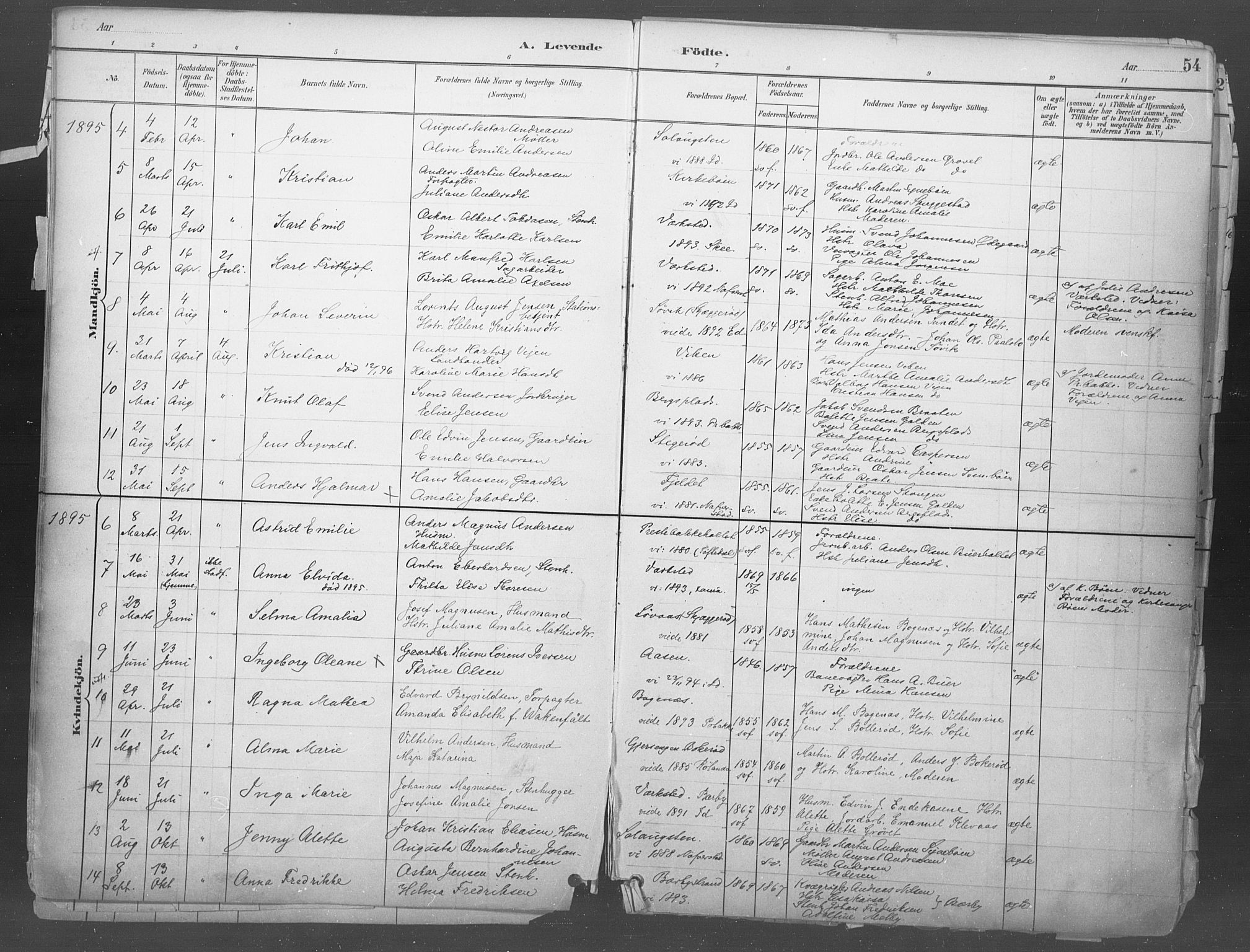 Idd prestekontor Kirkebøker, SAO/A-10911/F/Fb/L0002: Parish register (official) no. II 2, 1882-1923, p. 54