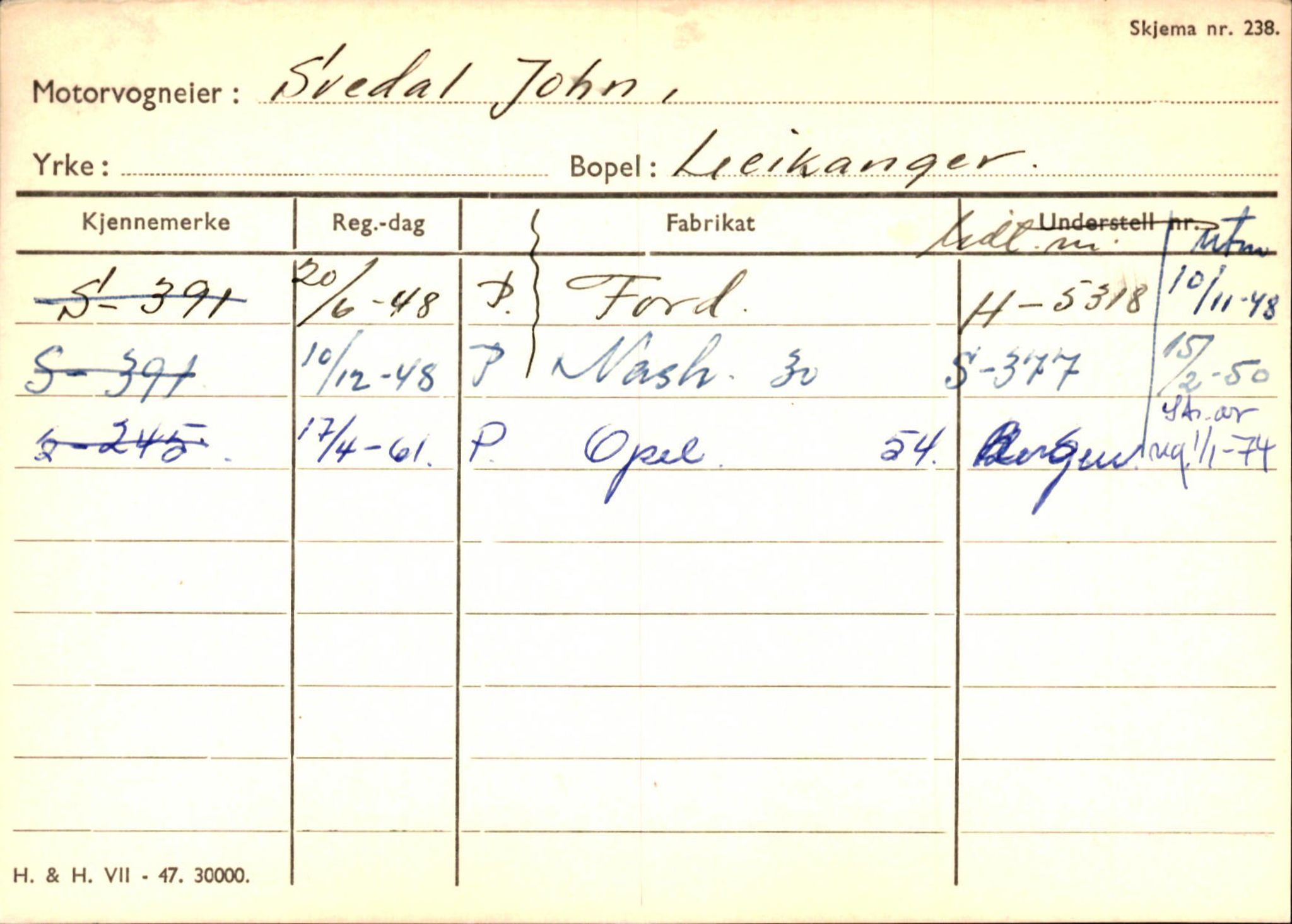 Statens vegvesen, Sogn og Fjordane vegkontor, AV/SAB-A-5301/4/F/L0126: Eigarregister Fjaler M-Å. Leikanger A-Å, 1945-1975, p. 2251