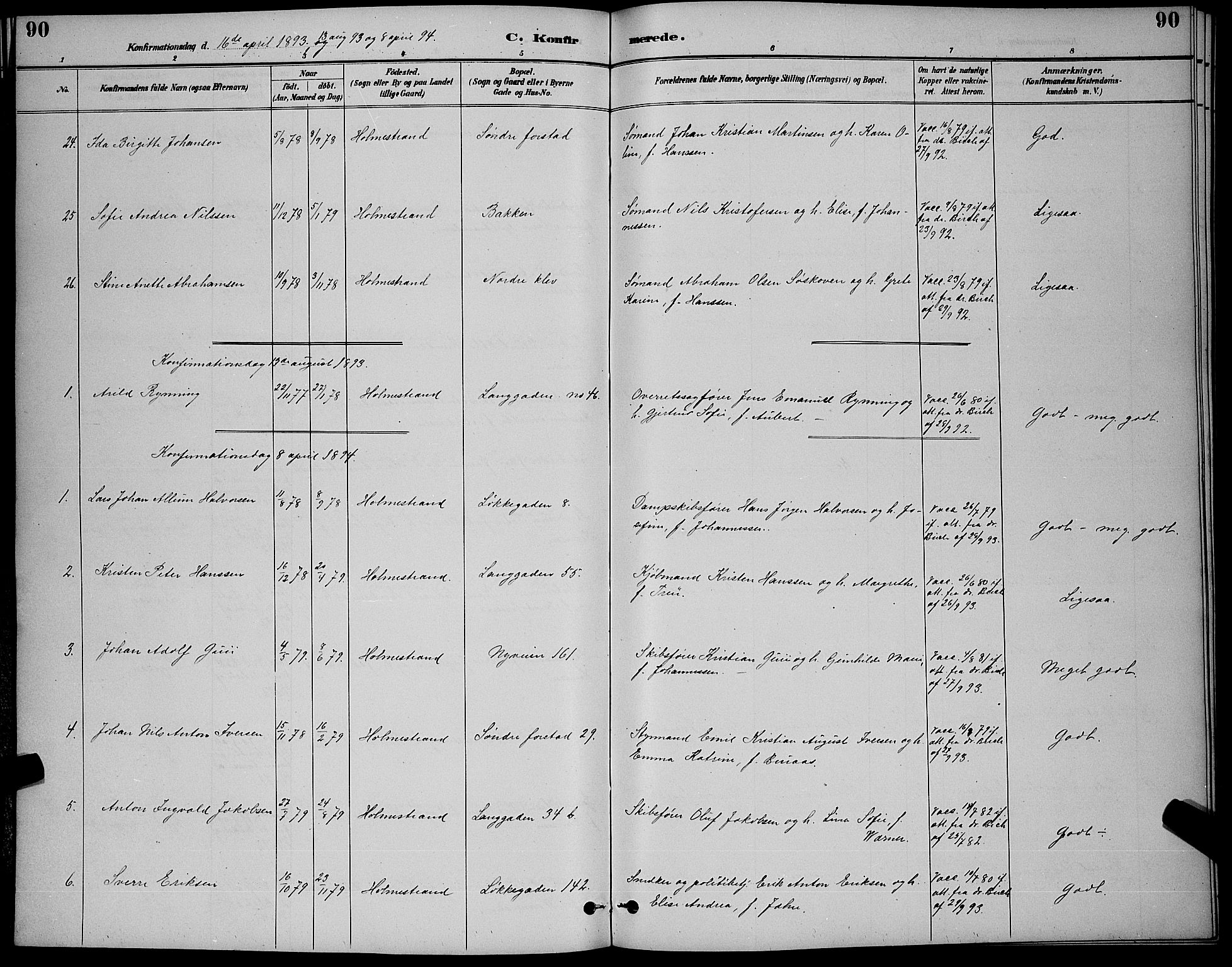 Holmestrand kirkebøker, AV/SAKO-A-346/G/Ga/L0005: Parish register (copy) no. 5, 1889-1901, p. 90
