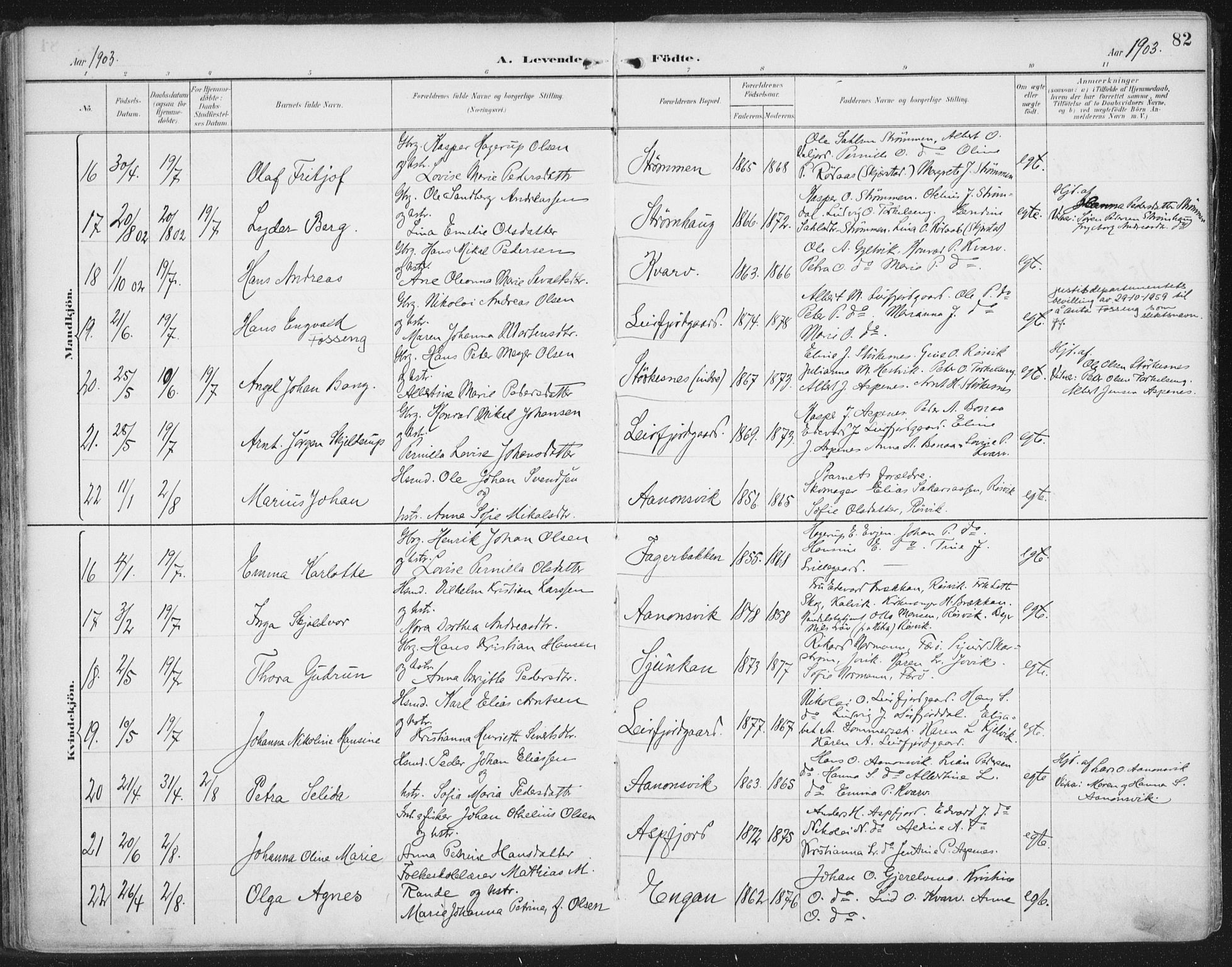 Ministerialprotokoller, klokkerbøker og fødselsregistre - Nordland, AV/SAT-A-1459/854/L0779: Parish register (official) no. 854A02, 1892-1909, p. 82