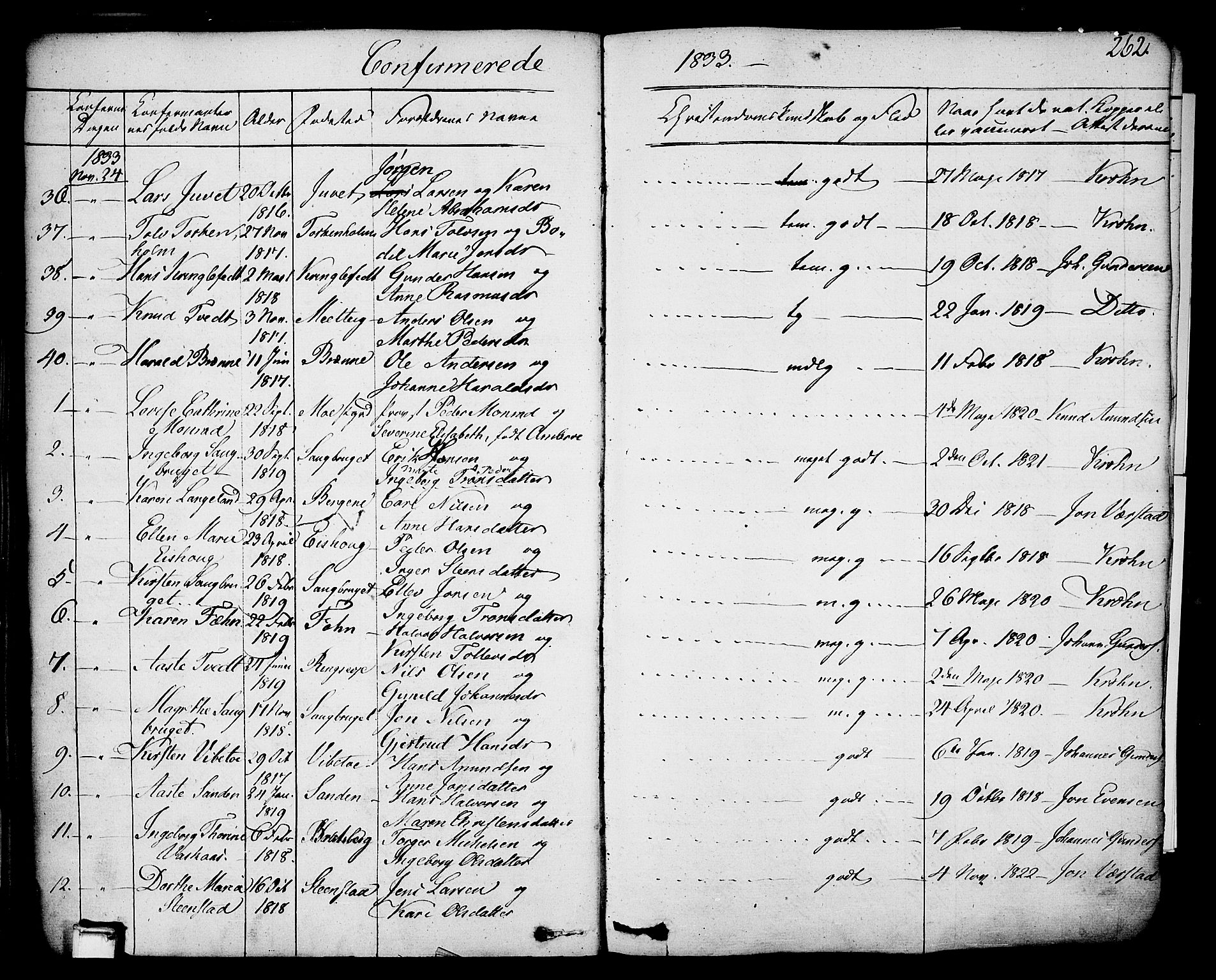 Holla kirkebøker, SAKO/A-272/F/Fa/L0004: Parish register (official) no. 4, 1830-1848, p. 262