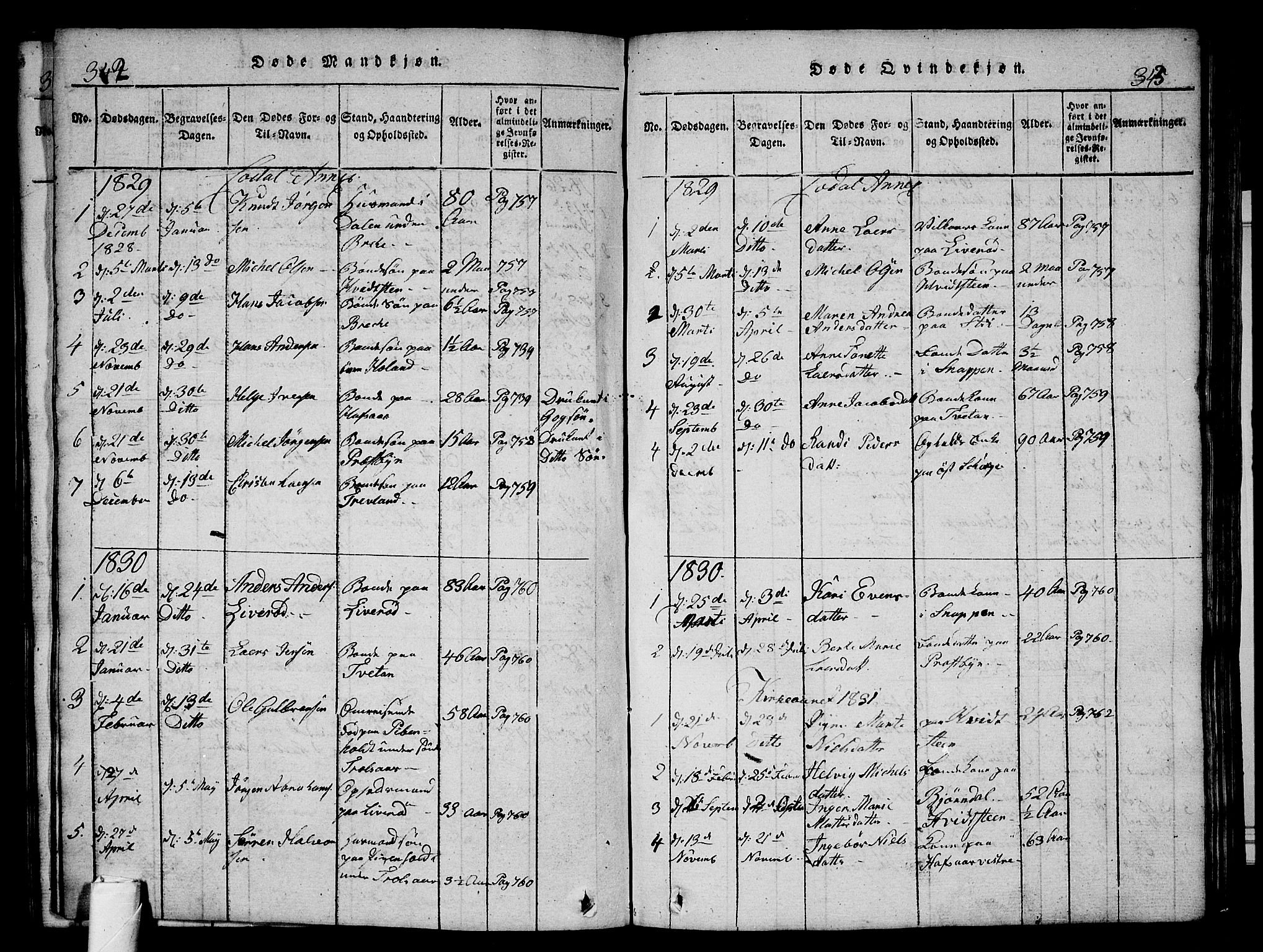 Andebu kirkebøker, AV/SAKO-A-336/G/Ga/L0002: Parish register (copy) no. I 2 /3, 1823-1832, p. 342-343