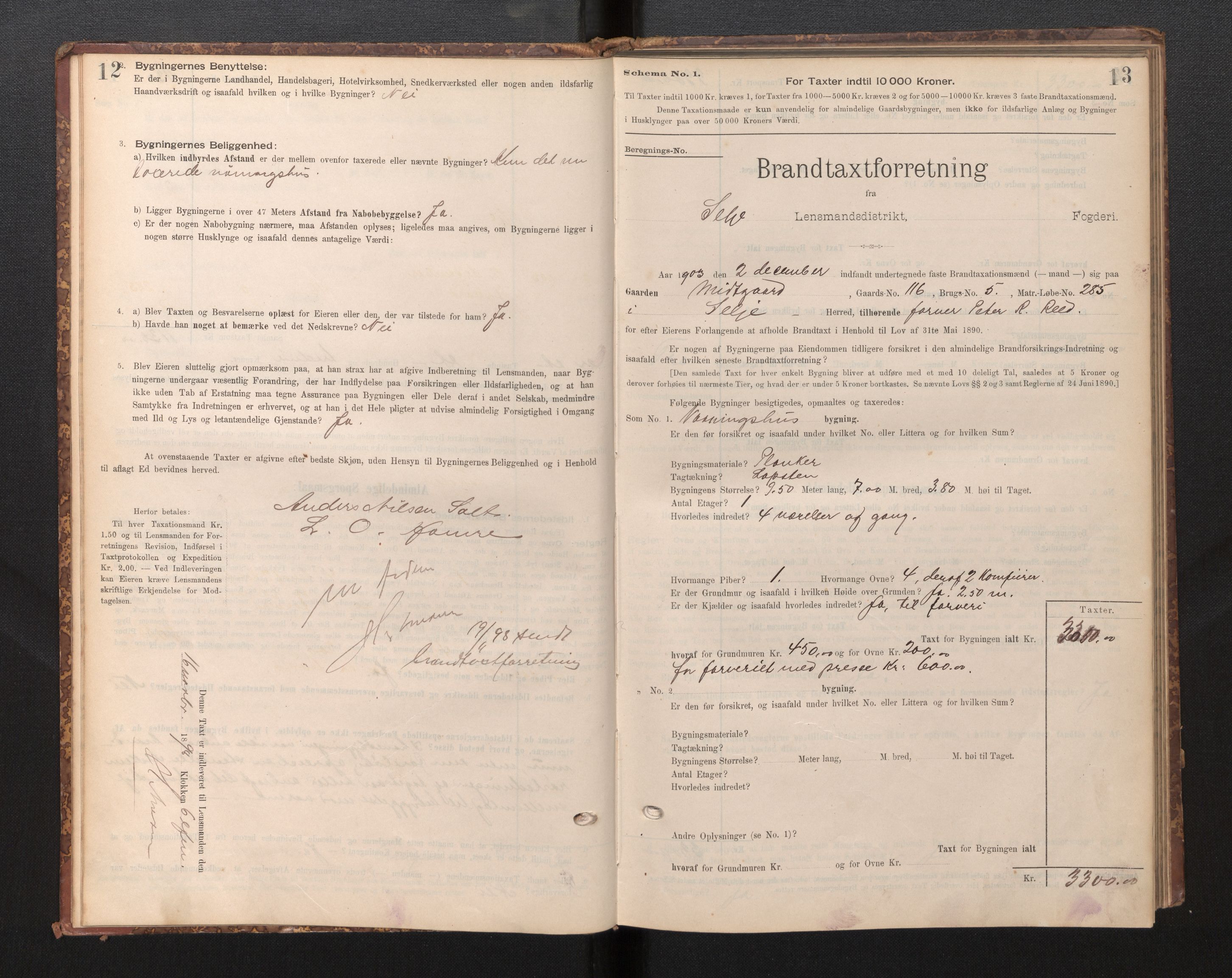 Lensmannen i Selje, SAB/A-29701/0012/L0003: Branntakstprotokoll, skjematakst, 1895-1929, p. 12-13