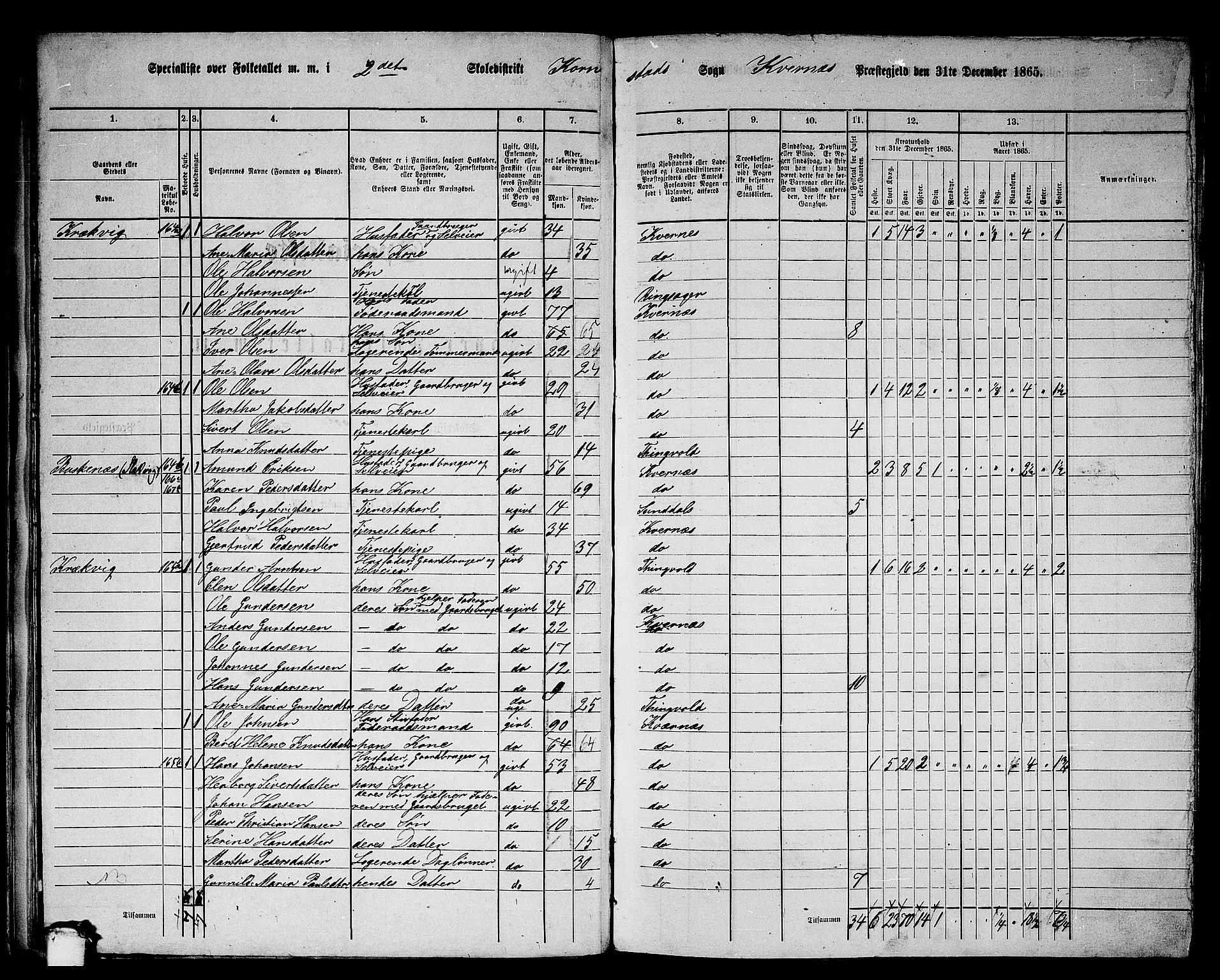 RA, 1865 census for Kvernes, 1865, p. 33