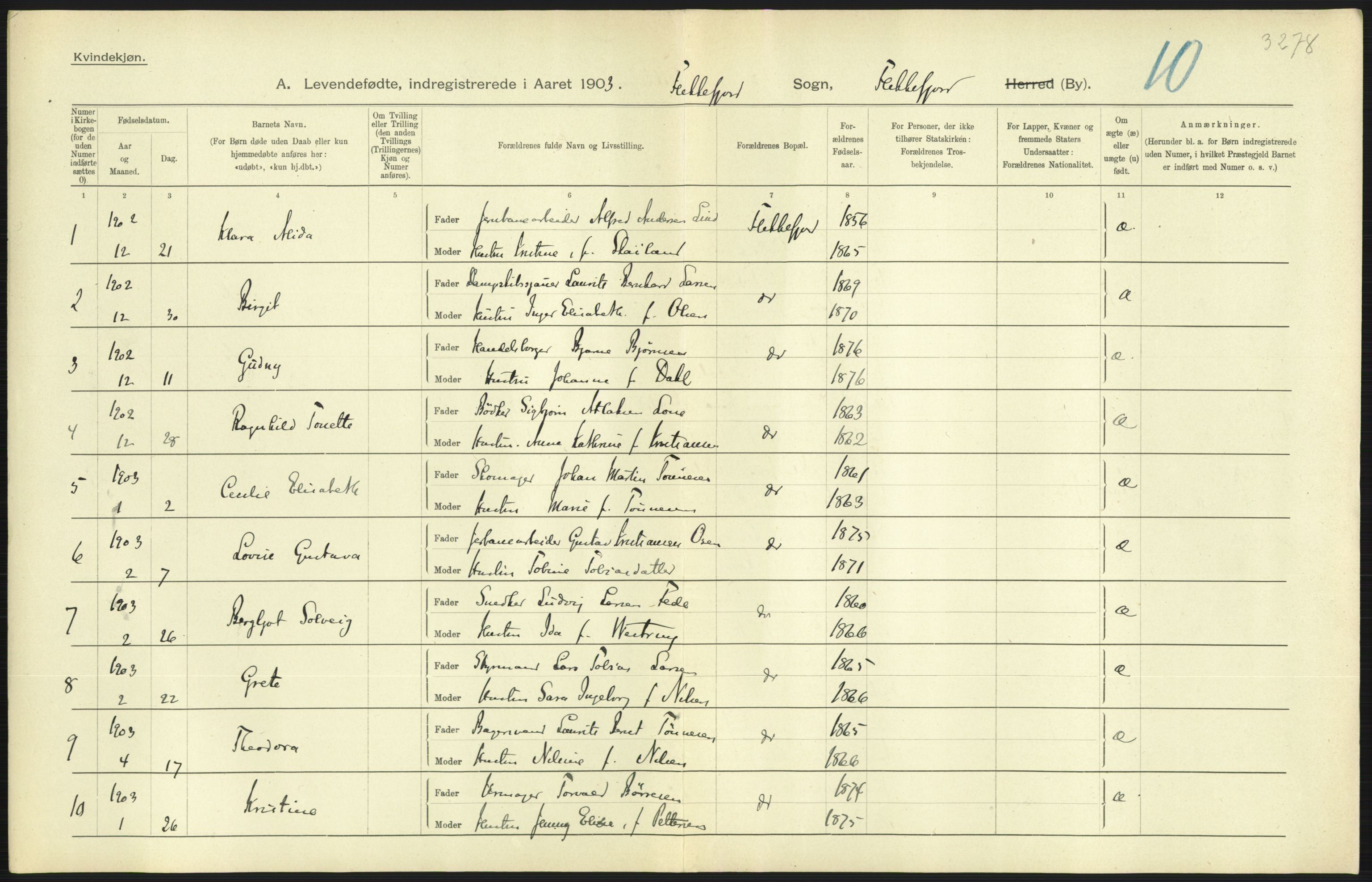 Statistisk sentralbyrå, Sosiodemografiske emner, Befolkning, AV/RA-S-2228/D/Df/Dfa/Dfaa/L0011: Lister og Mandal amt: Fødte, gifte, døde, 1903, p. 227