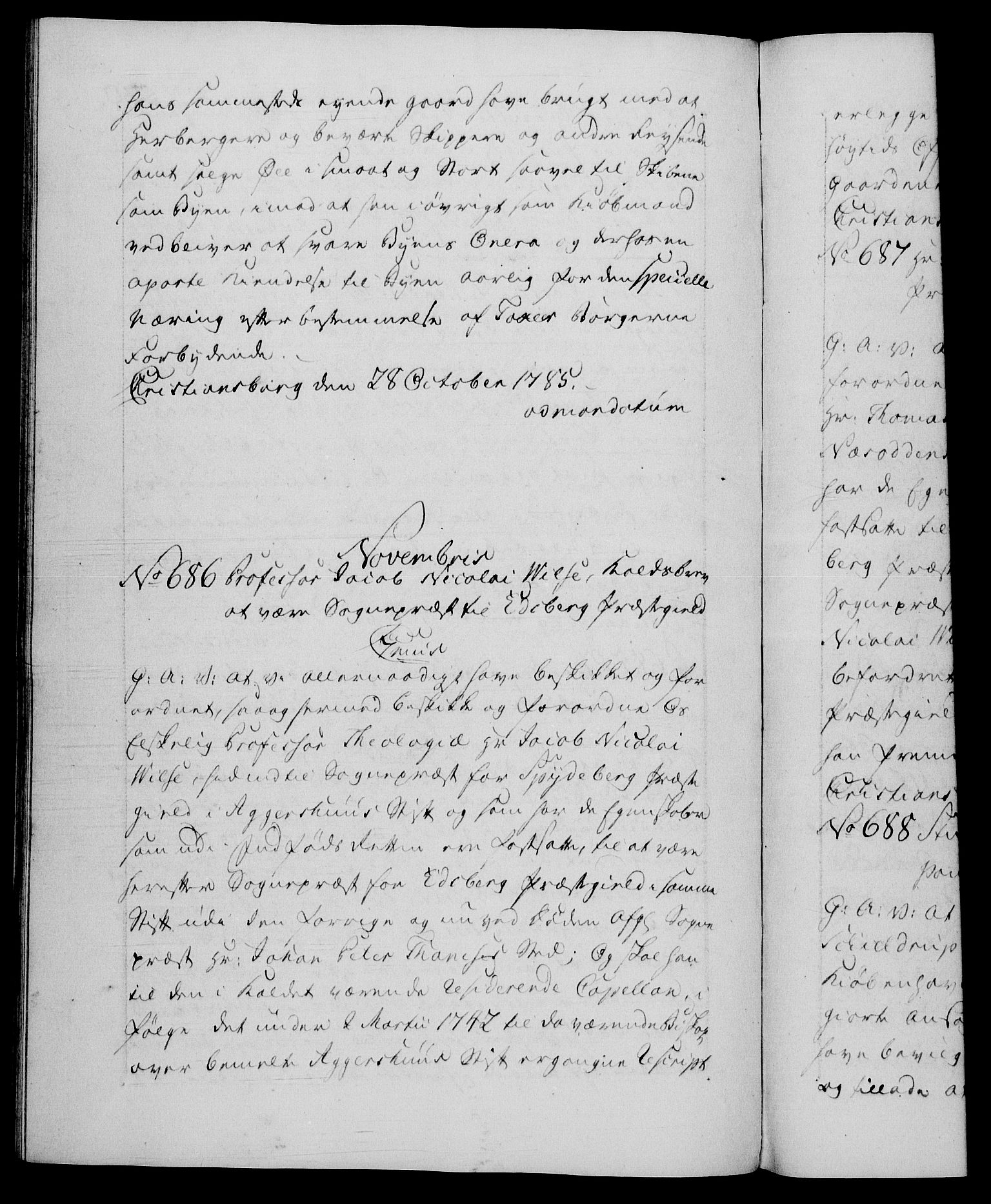 Danske Kanselli 1572-1799, RA/EA-3023/F/Fc/Fca/Fcaa/L0050: Norske registre, 1784-1785, p. 830b