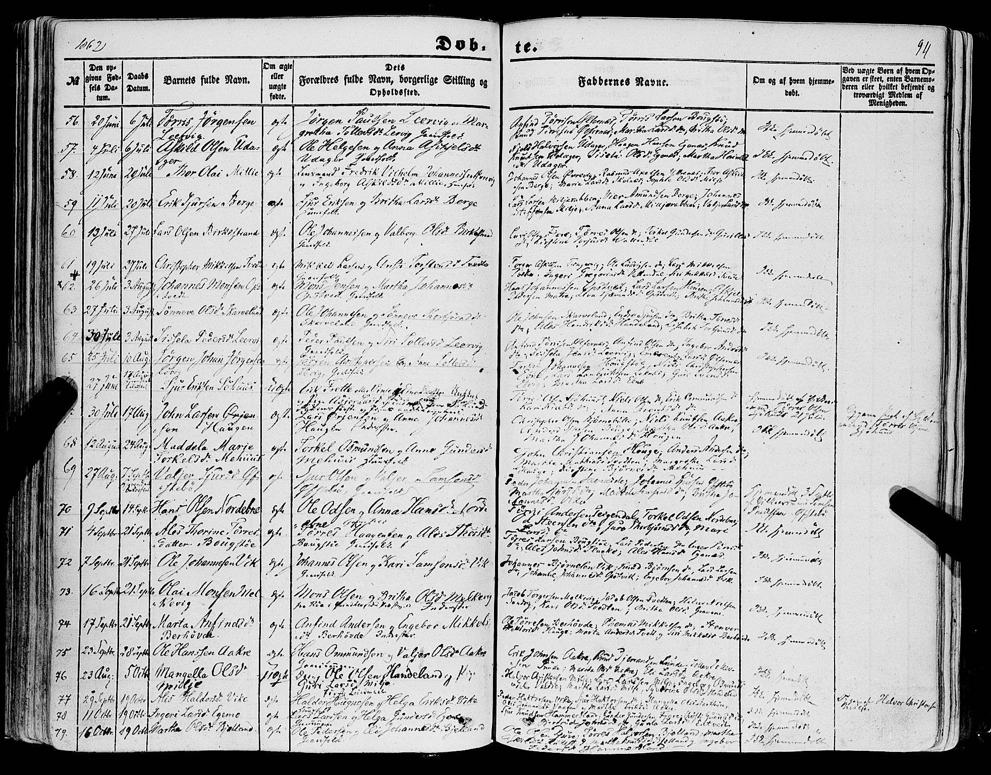 Skånevik sokneprestembete, SAB/A-77801/H/Haa: Parish register (official) no. A 5I, 1848-1869, p. 94