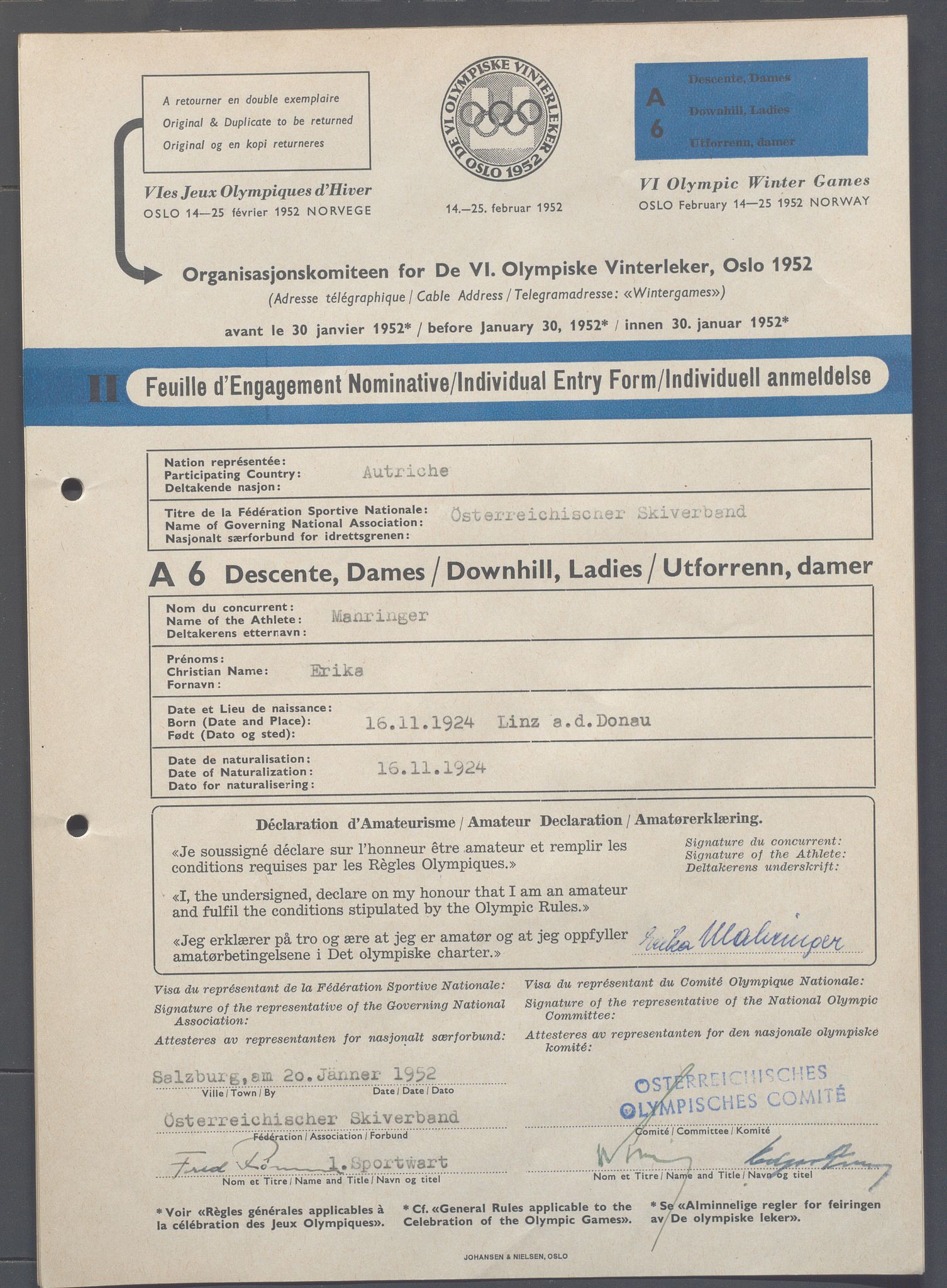 Organisasjonskomiteen for de VI. olympiske vinterleker, OBA/A-20130/H/Ha, 1951-1952, p. 378