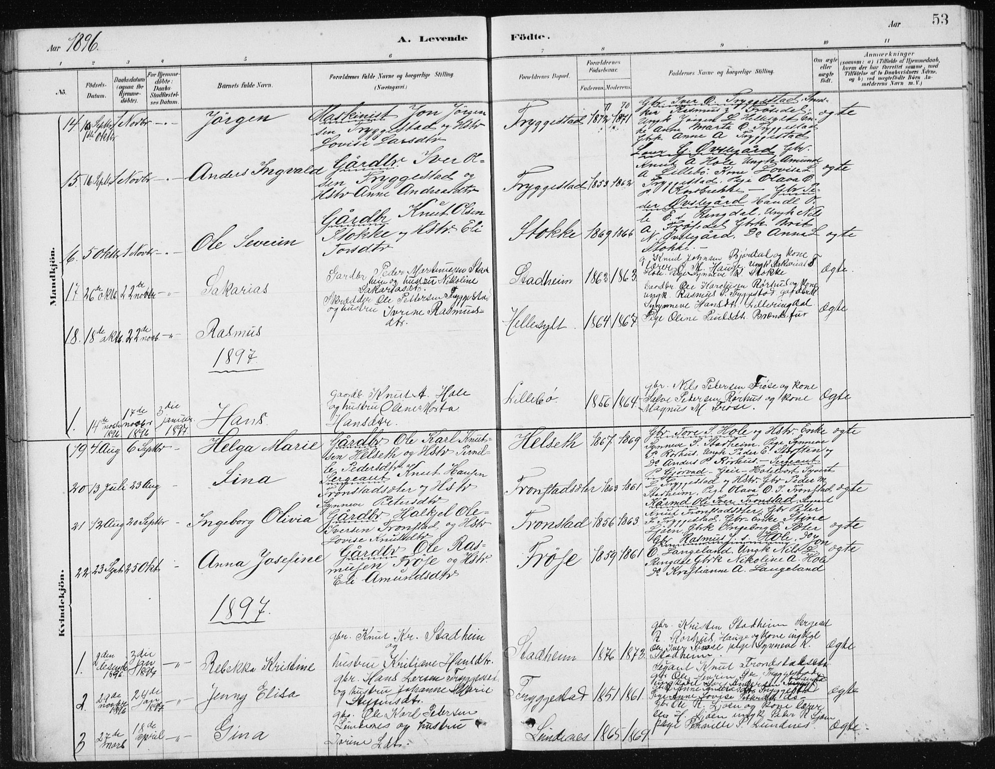 Ministerialprotokoller, klokkerbøker og fødselsregistre - Møre og Romsdal, SAT/A-1454/517/L0230: Parish register (copy) no. 517C03, 1879-1912, p. 53
