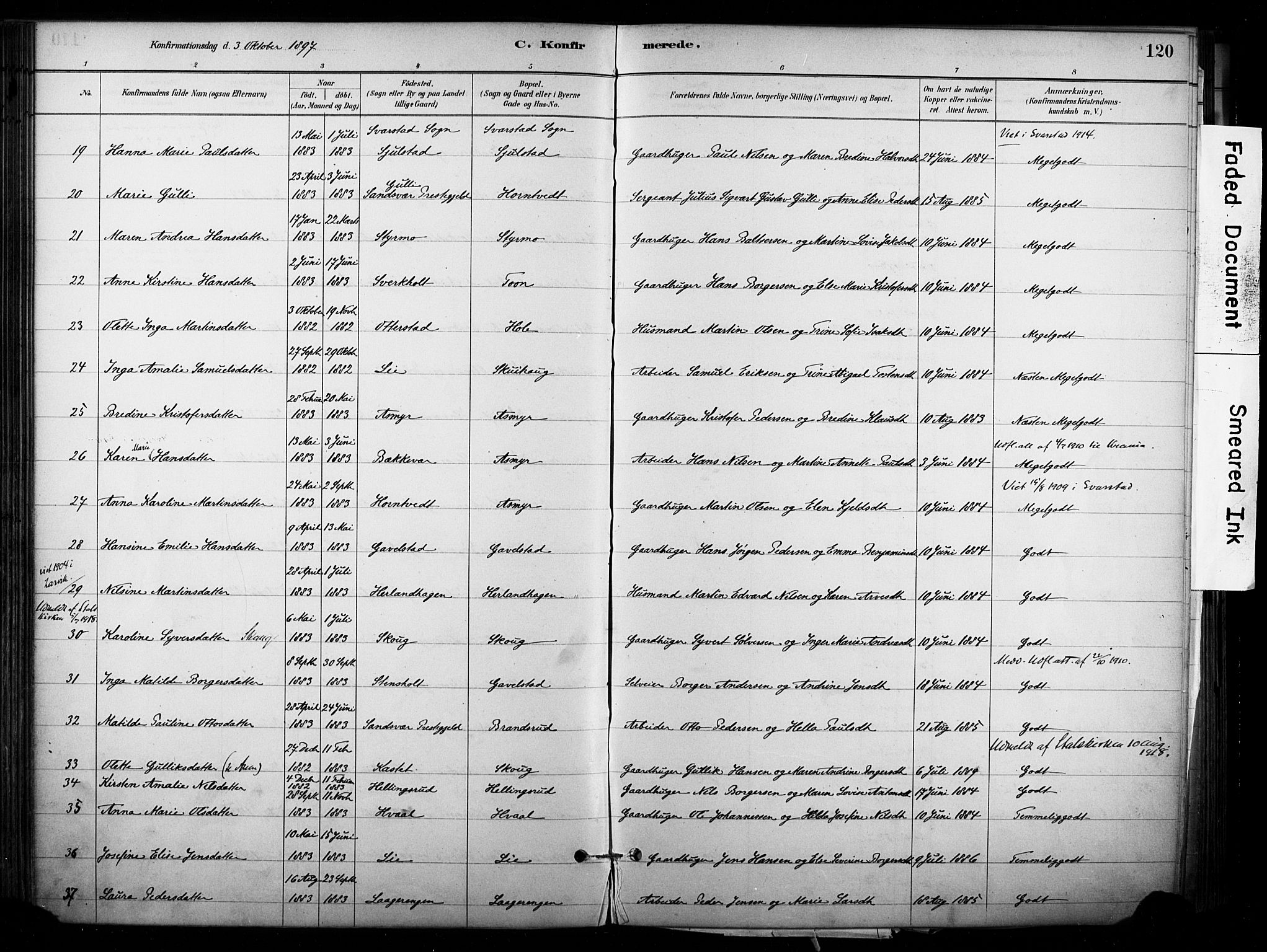 Lardal kirkebøker, SAKO/A-350/F/Fb/L0001: Parish register (official) no. II 1, 1881-1911, p. 120