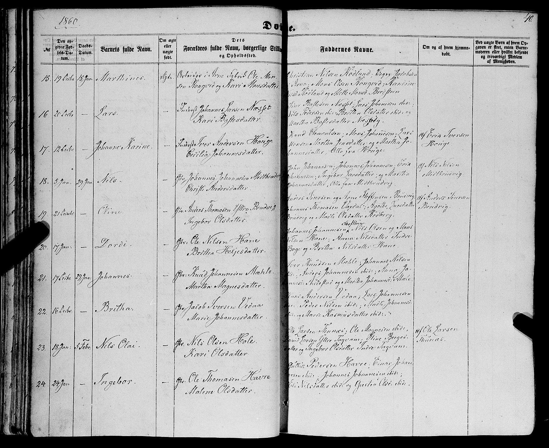 Haus sokneprestembete, AV/SAB-A-75601/H/Haa: Parish register (official) no. A 17, 1858-1870, p. 40