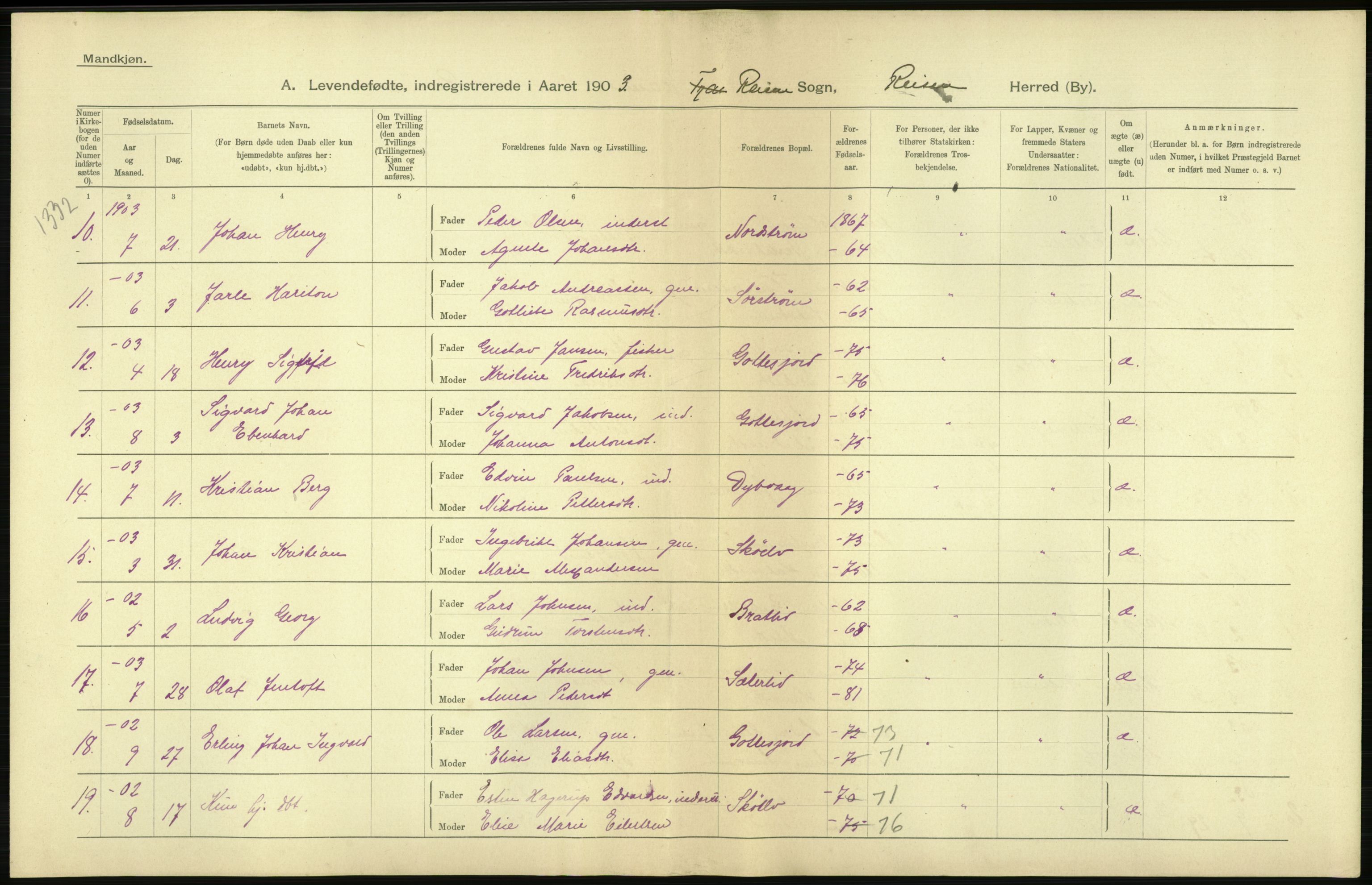 Statistisk sentralbyrå, Sosiodemografiske emner, Befolkning, AV/RA-S-2228/D/Df/Dfa/Dfaa/L0021: Tromsø amt: Fødte, gifte, døde., 1903, p. 8