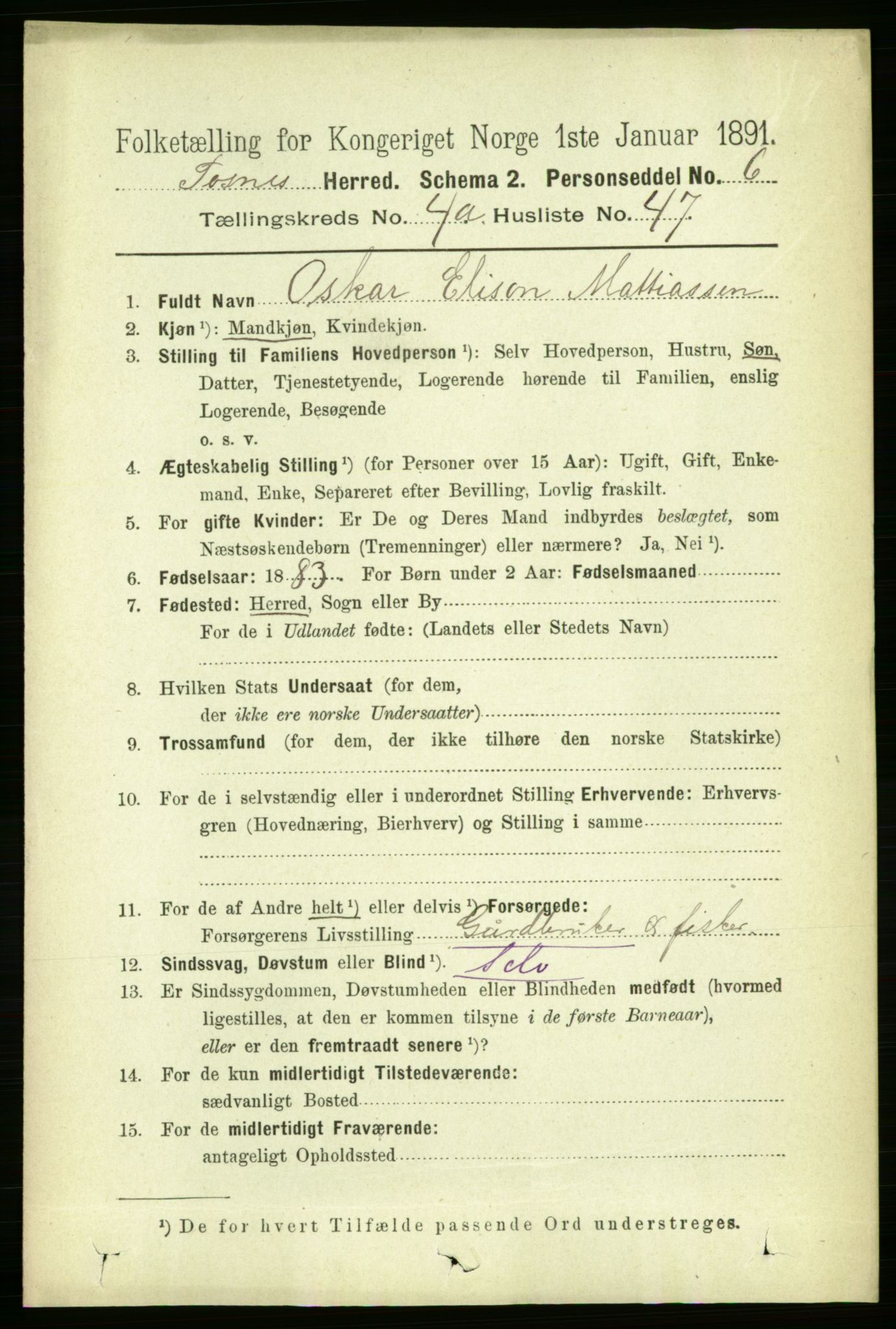 RA, 1891 census for 1748 Fosnes, 1891, p. 1675