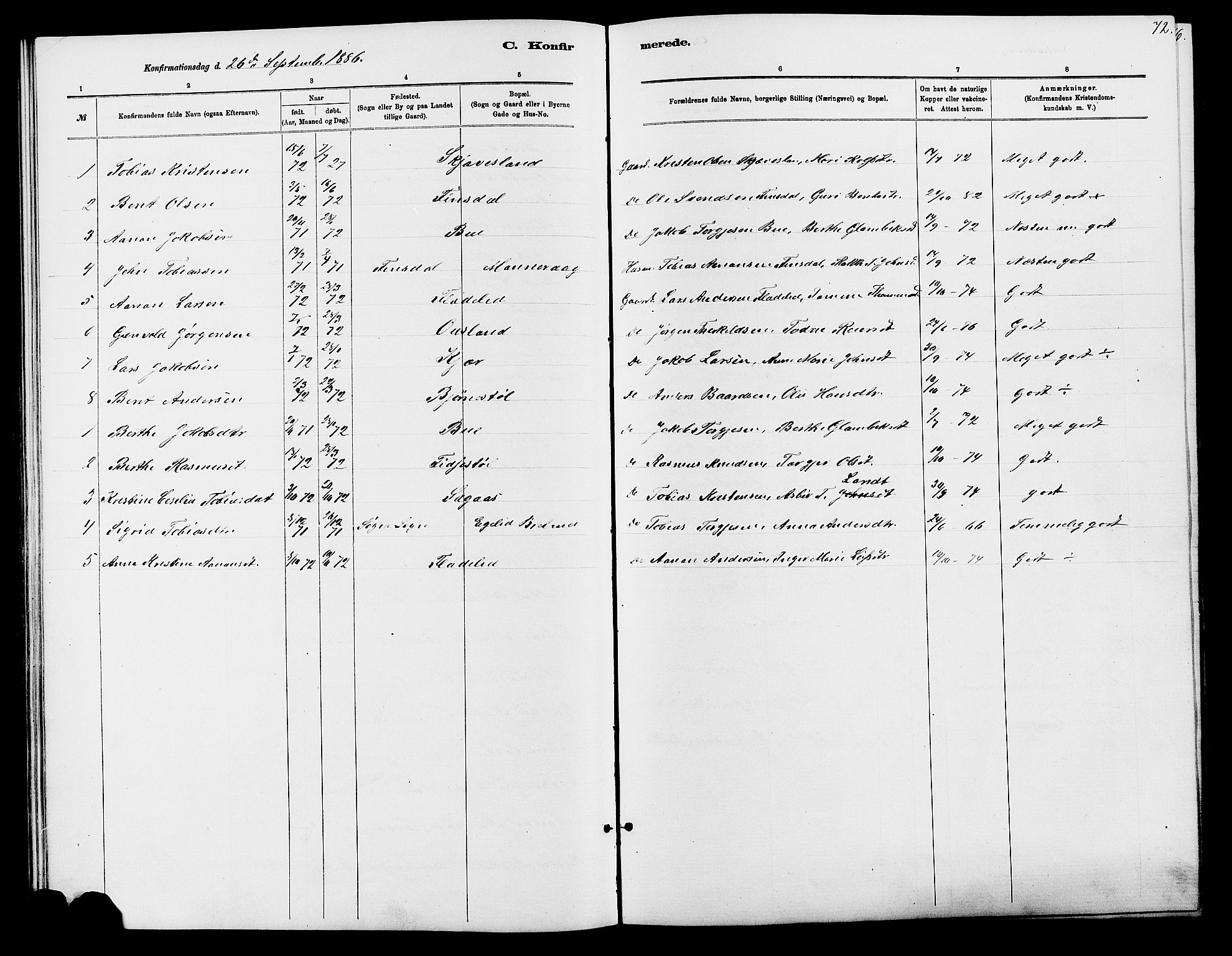 Holum sokneprestkontor, SAK/1111-0022/F/Fb/Fbc/L0003: Parish register (copy) no. B 3, 1882-1908, p. 72