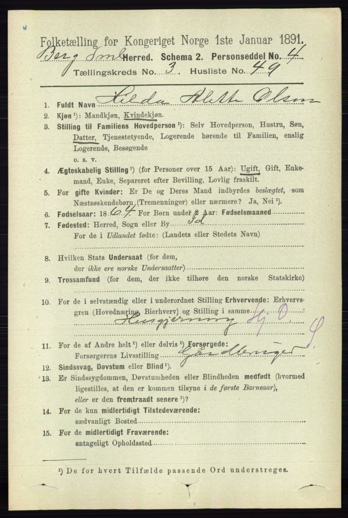 RA, 1891 census for 0116 Berg, 1891, p. 2209