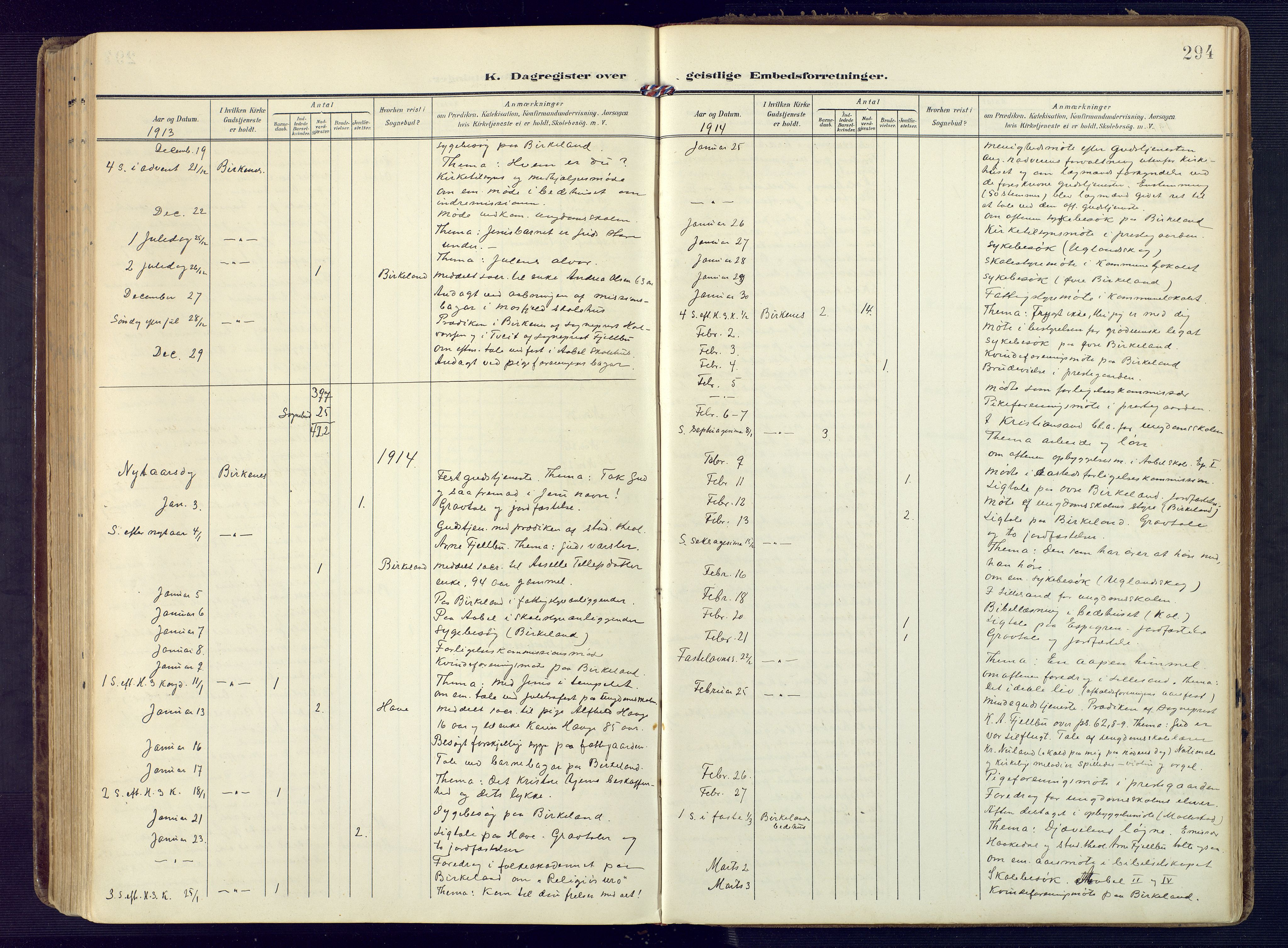 Birkenes sokneprestkontor, SAK/1111-0004/F/Fa/L0006: Parish register (official) no. A 6, 1908-1932, p. 294