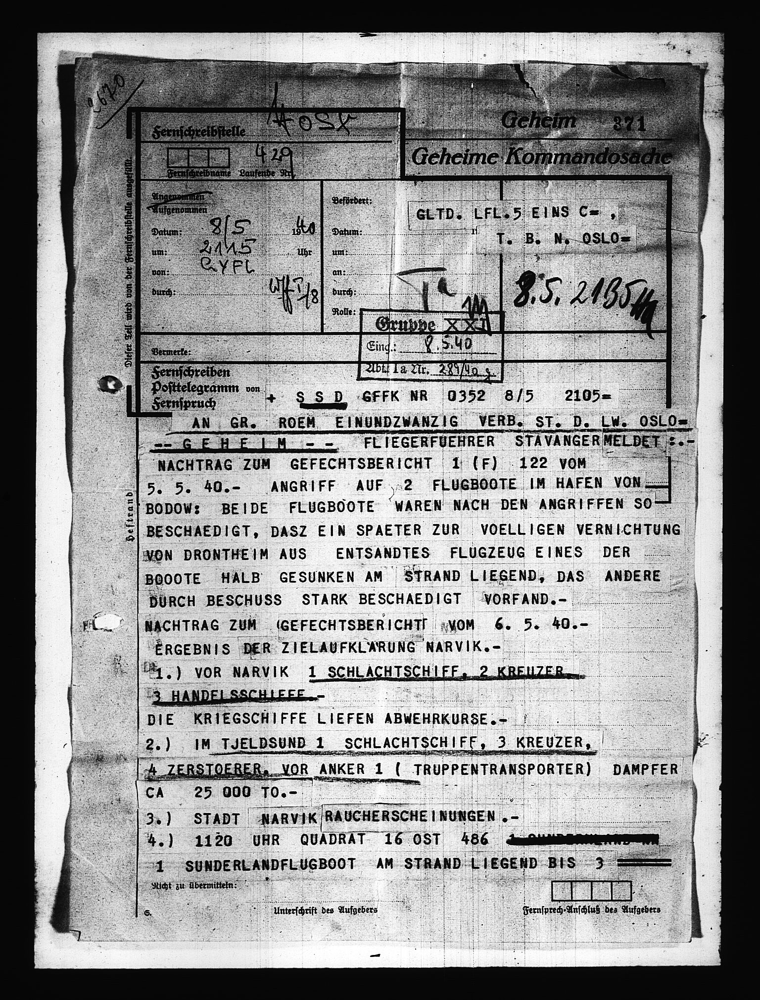 Documents Section, AV/RA-RAFA-2200/V/L0077: Amerikansk mikrofilm "Captured German Documents".
Box No. 716.  FKA jnr. 615/1954., 1940, p. 353