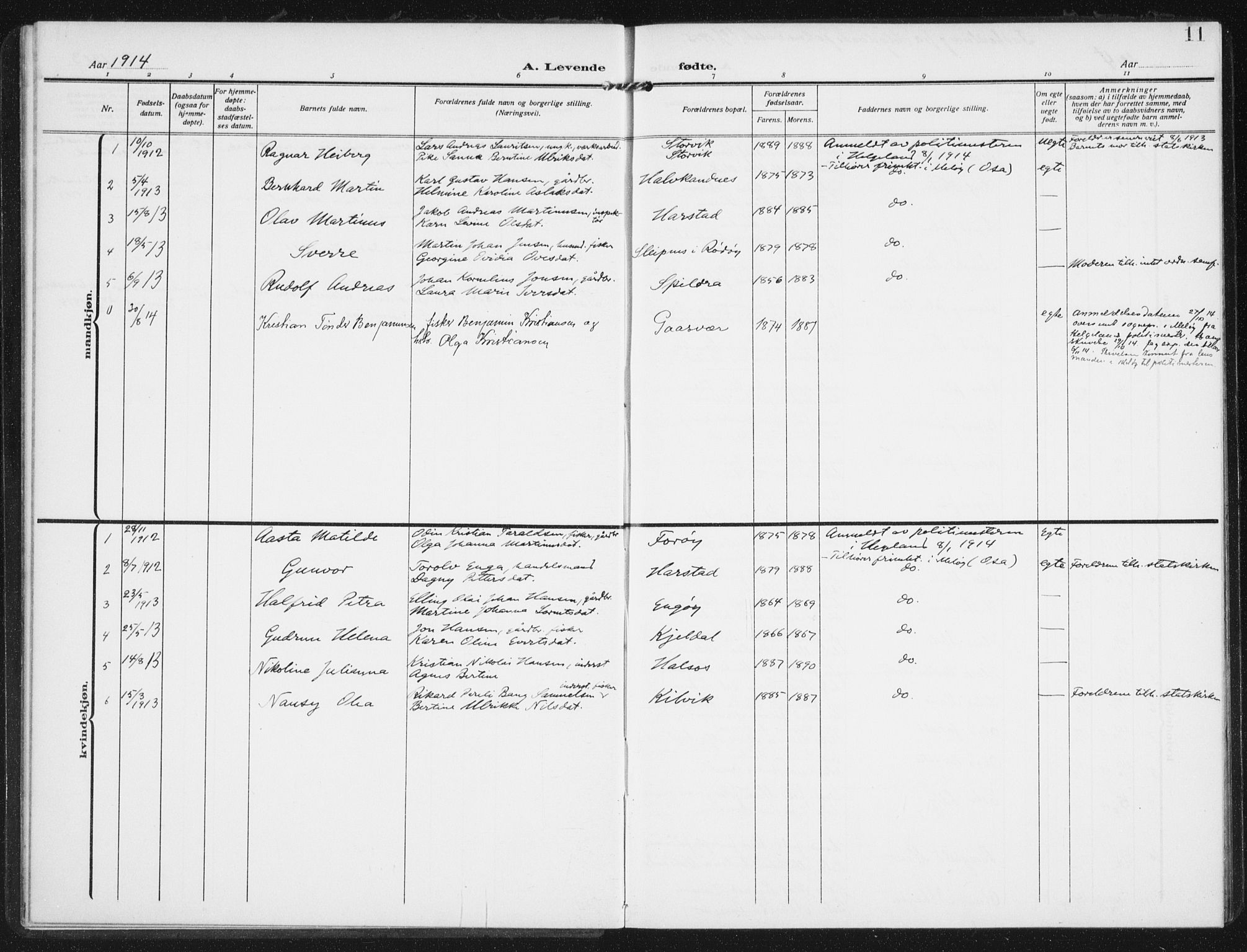 Ministerialprotokoller, klokkerbøker og fødselsregistre - Nordland, SAT/A-1459/843/L0629: Parish register (official) no. 843A04, 1907-1925, p. 11