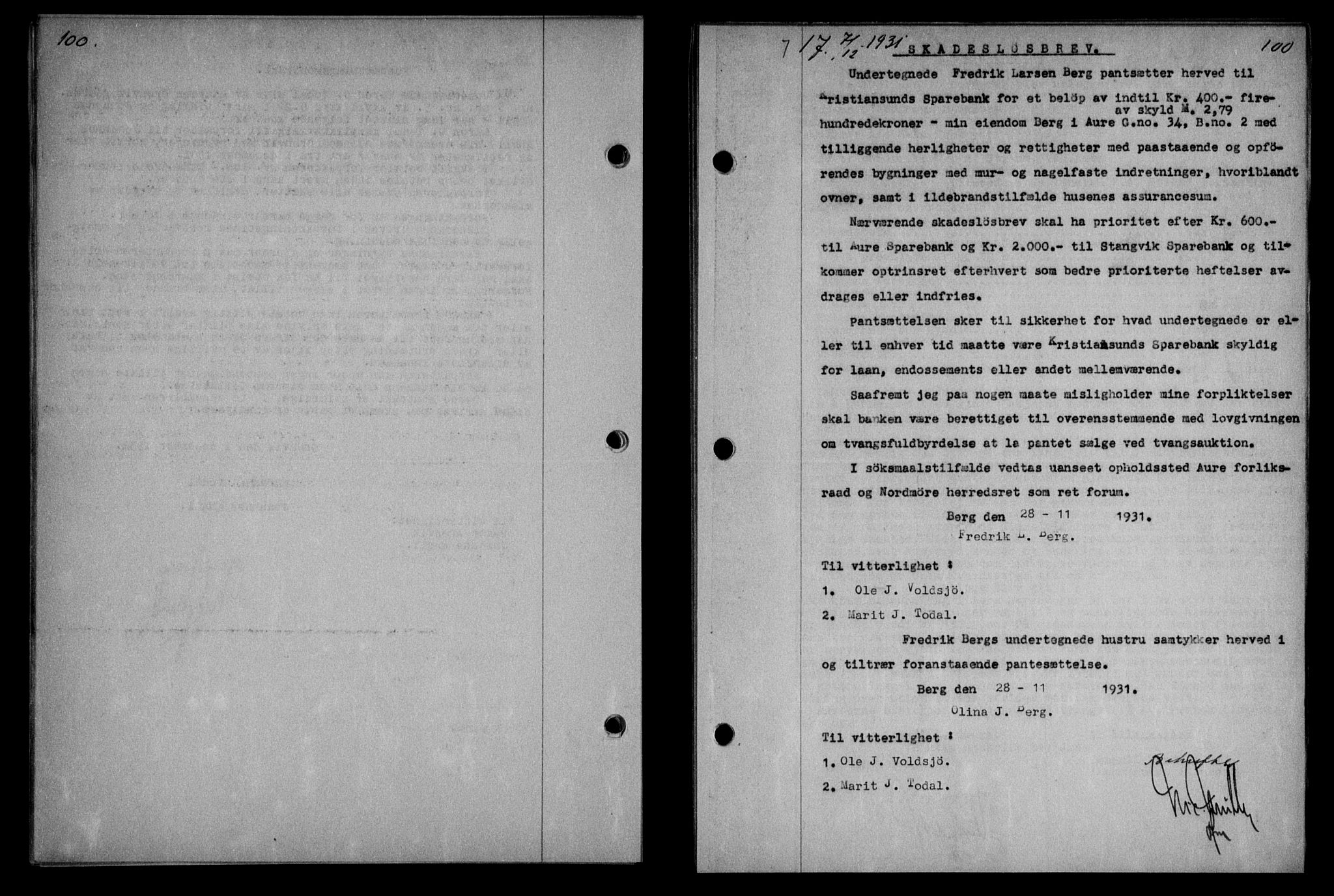 Nordmøre sorenskriveri, AV/SAT-A-4132/1/2/2Ca: Mortgage book no. 64, 1931-1932, Deed date: 07.12.1931